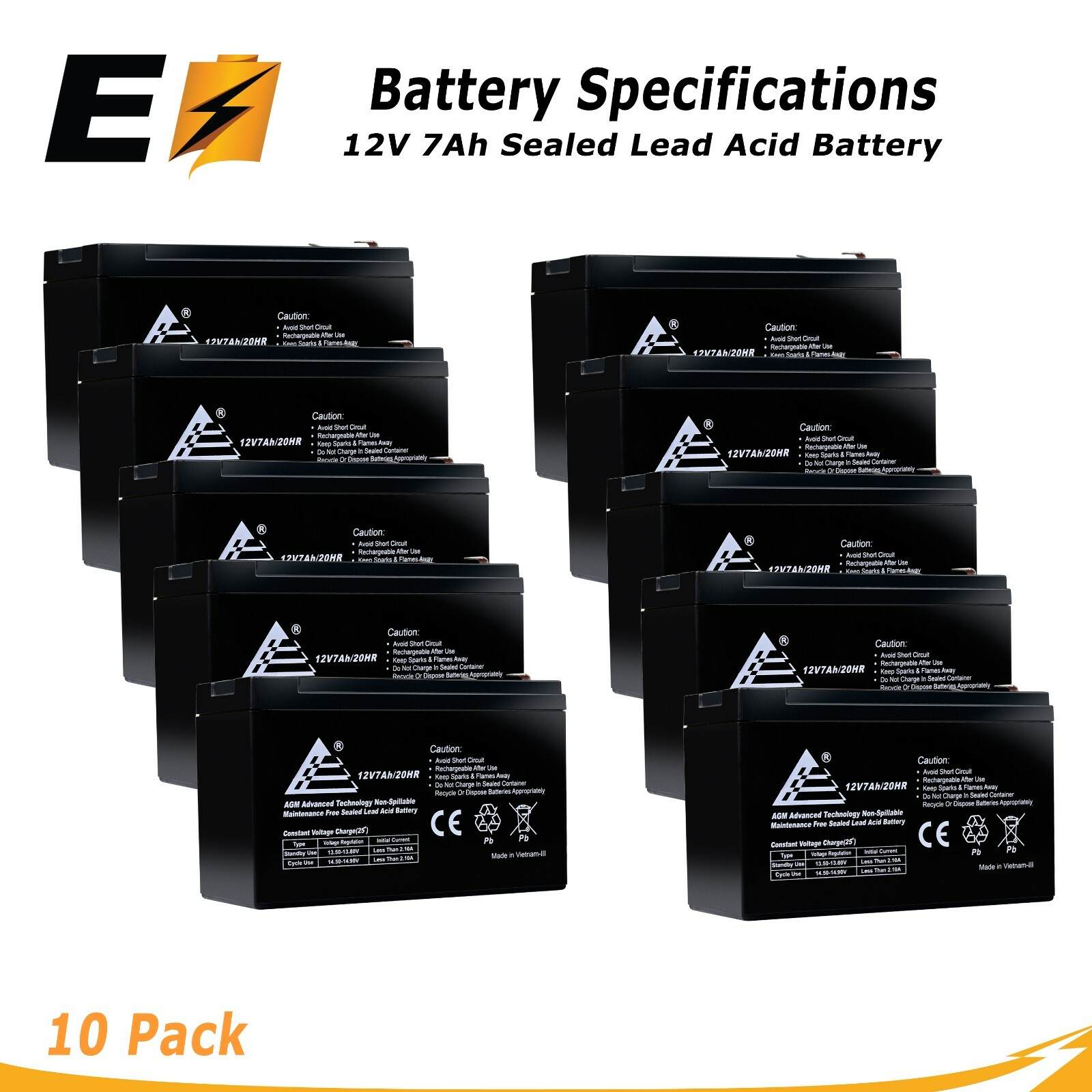 10 PACK - 12V 7Ah Battery Replacement for APC SY16K-PD One SYBATT