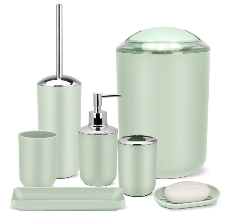 Bathroom Accessories Set,Green Bathroom Set,7 Pieces Bathroom Accessory Set
