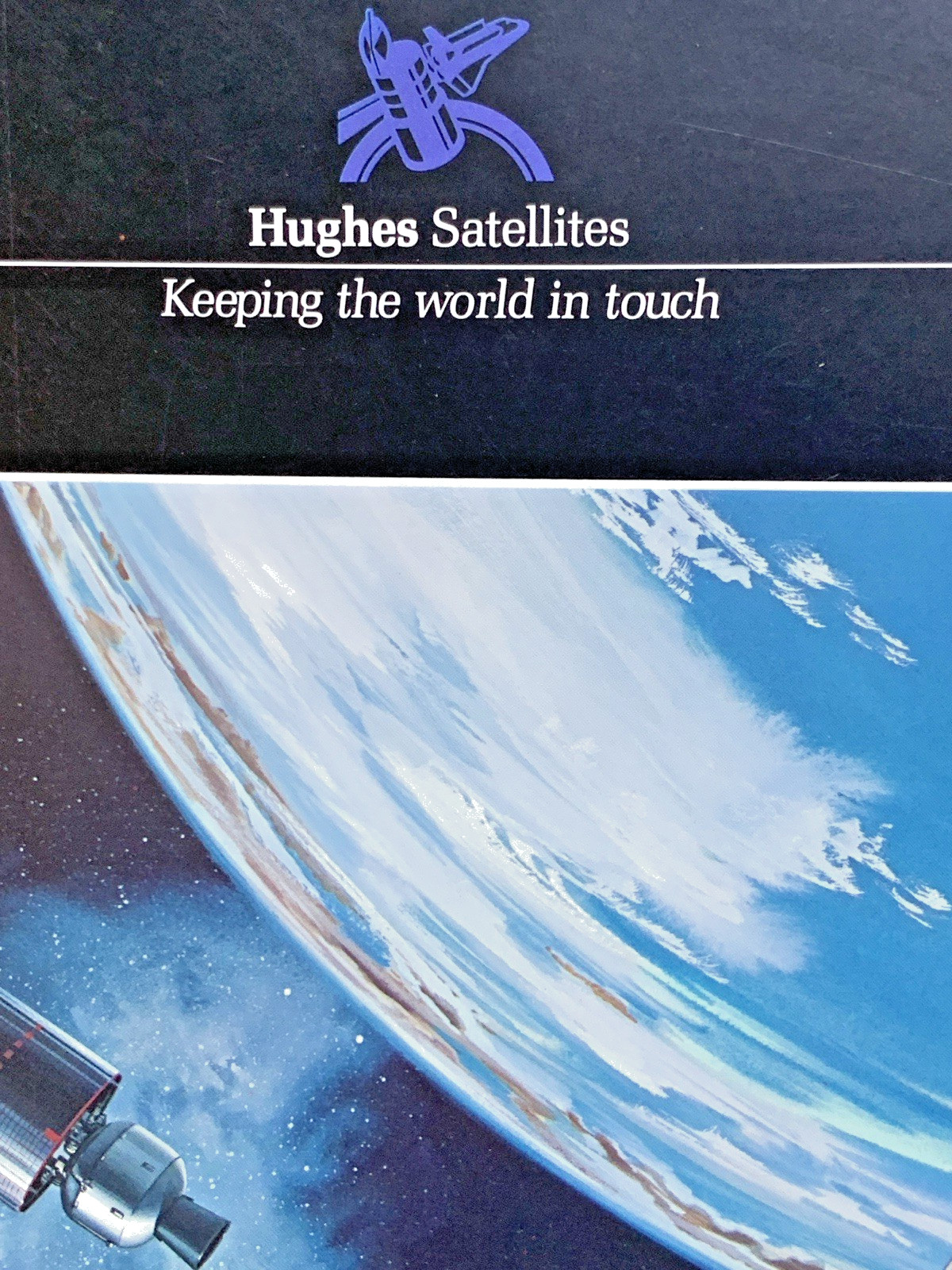 HUGHES AIRCRAFT FOLDER *KEEPING WORLD IN TOUCH*~(4) HS 376 POSTERS~SATELLITE BUS