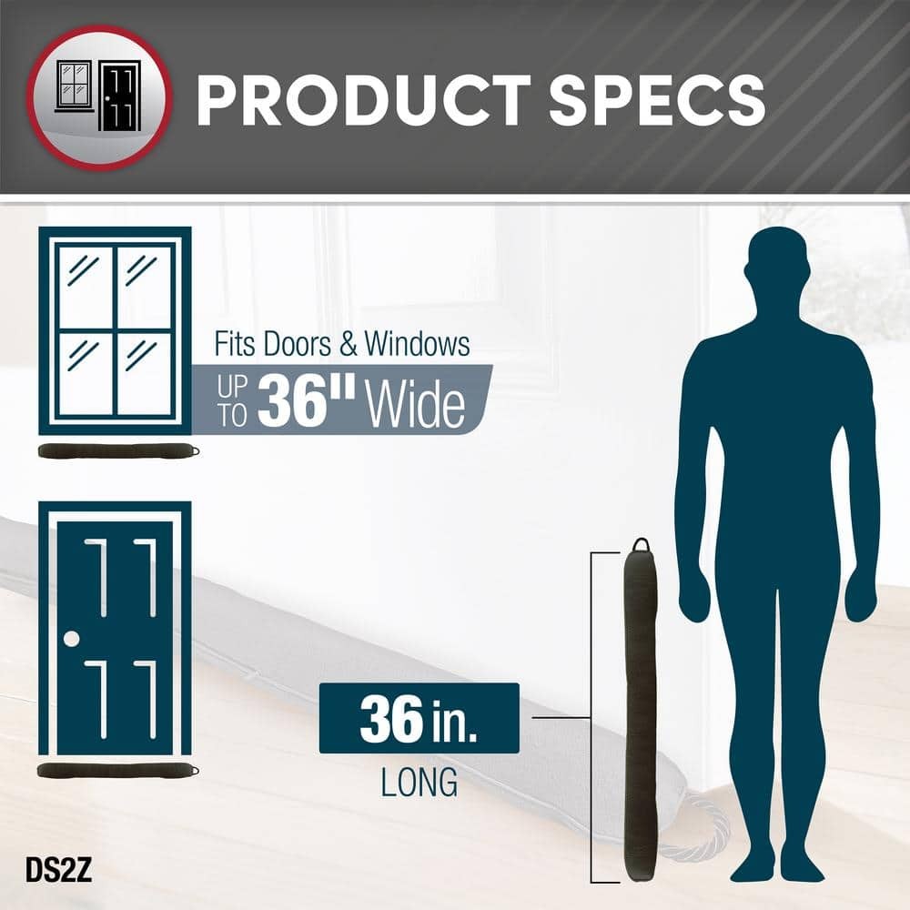 NEW Zippered Draft Stopper for Doors Blocks Cold Air, Dust, Noise & Insects
