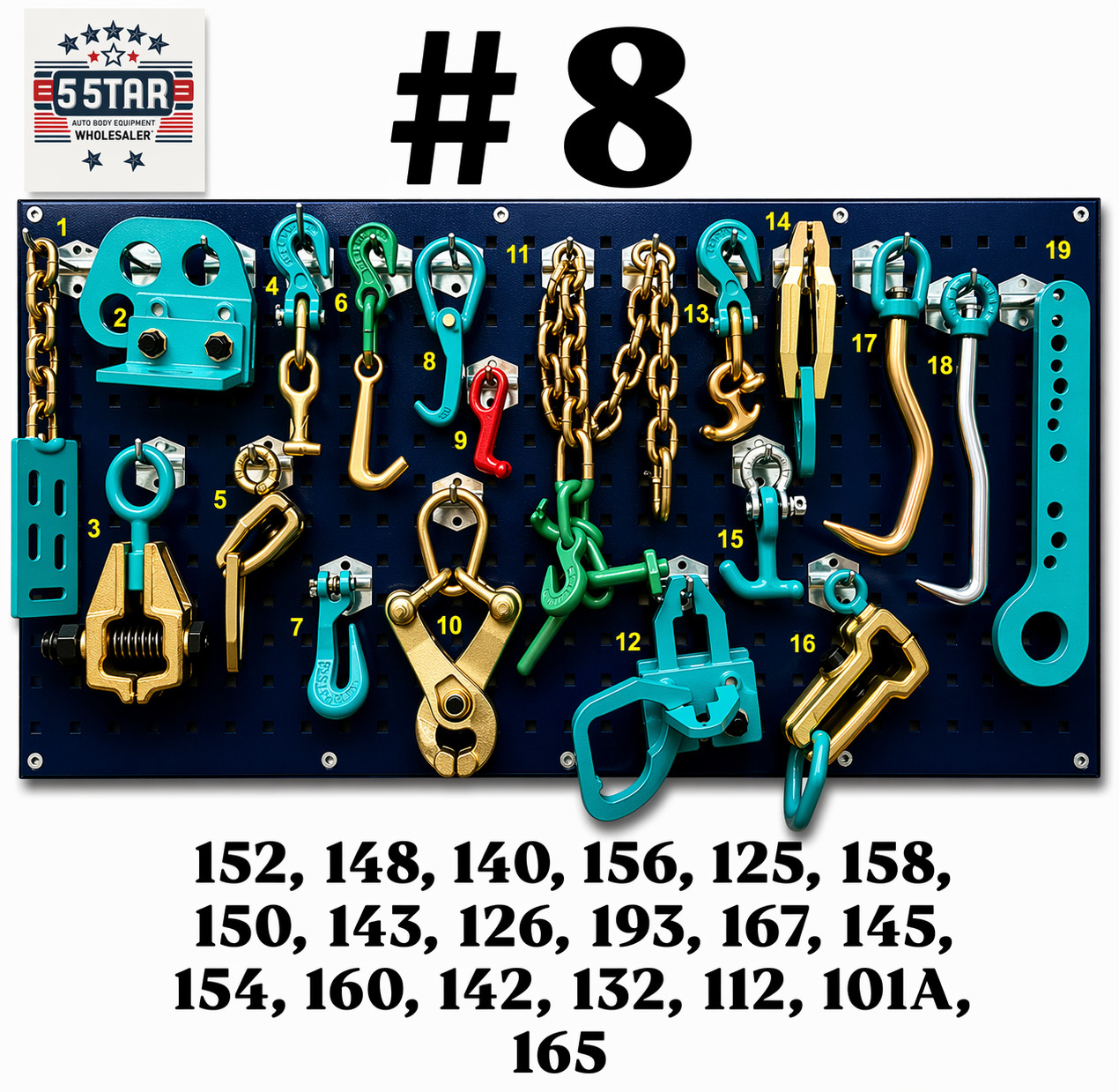 SET#8 -19 Pc Auto Body Frame Machine Pulling Clamp Set Heavy Duty Mo Clamp Style