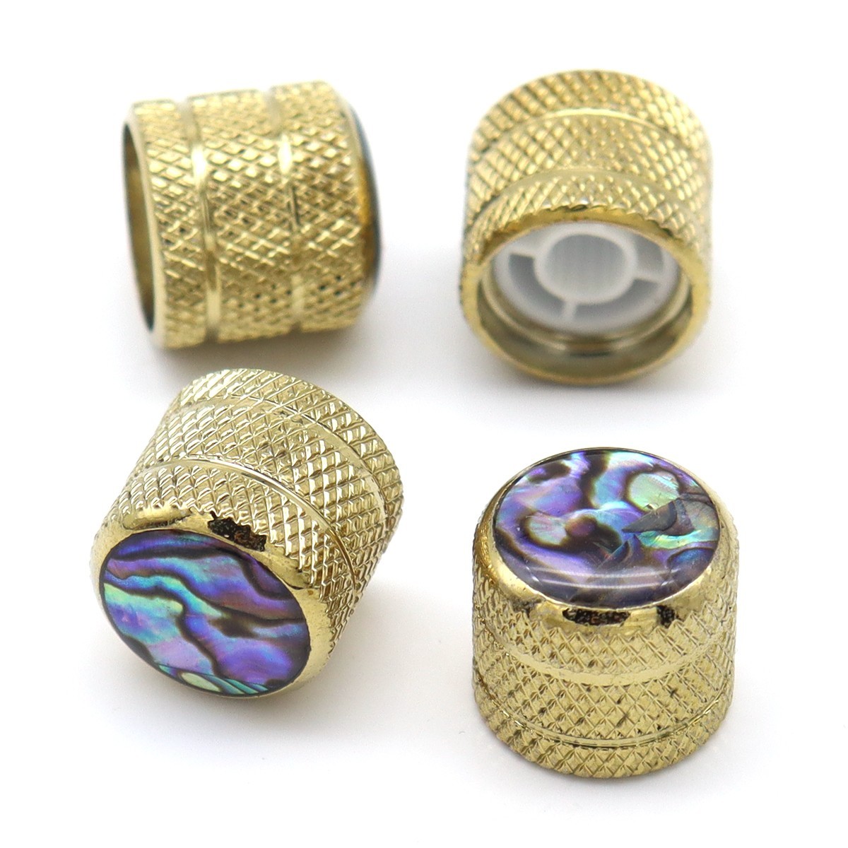 4x Gold Metal Guitar/Bass Dome Push-in Abalone Top Control Volume Tone Knobs