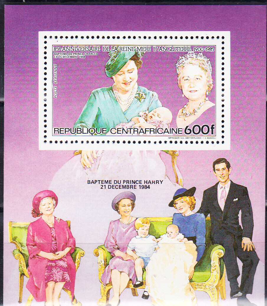 W CENTRAL AFRICA 0751 QUEEN MOTHER 85TH ANNIVERSARY PERFORATED SOUVENIR SHEET