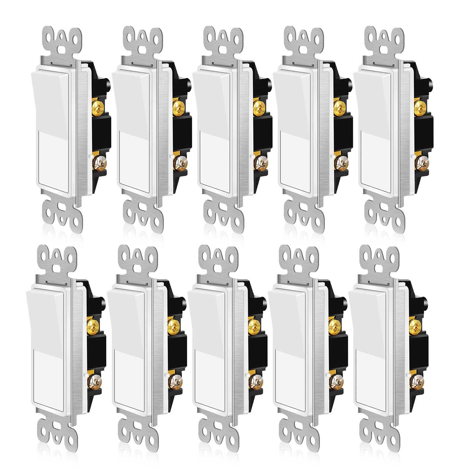 10 Pack 15Amp Decora Rocker Single-Pole Switch Wall Residential Grade Home White