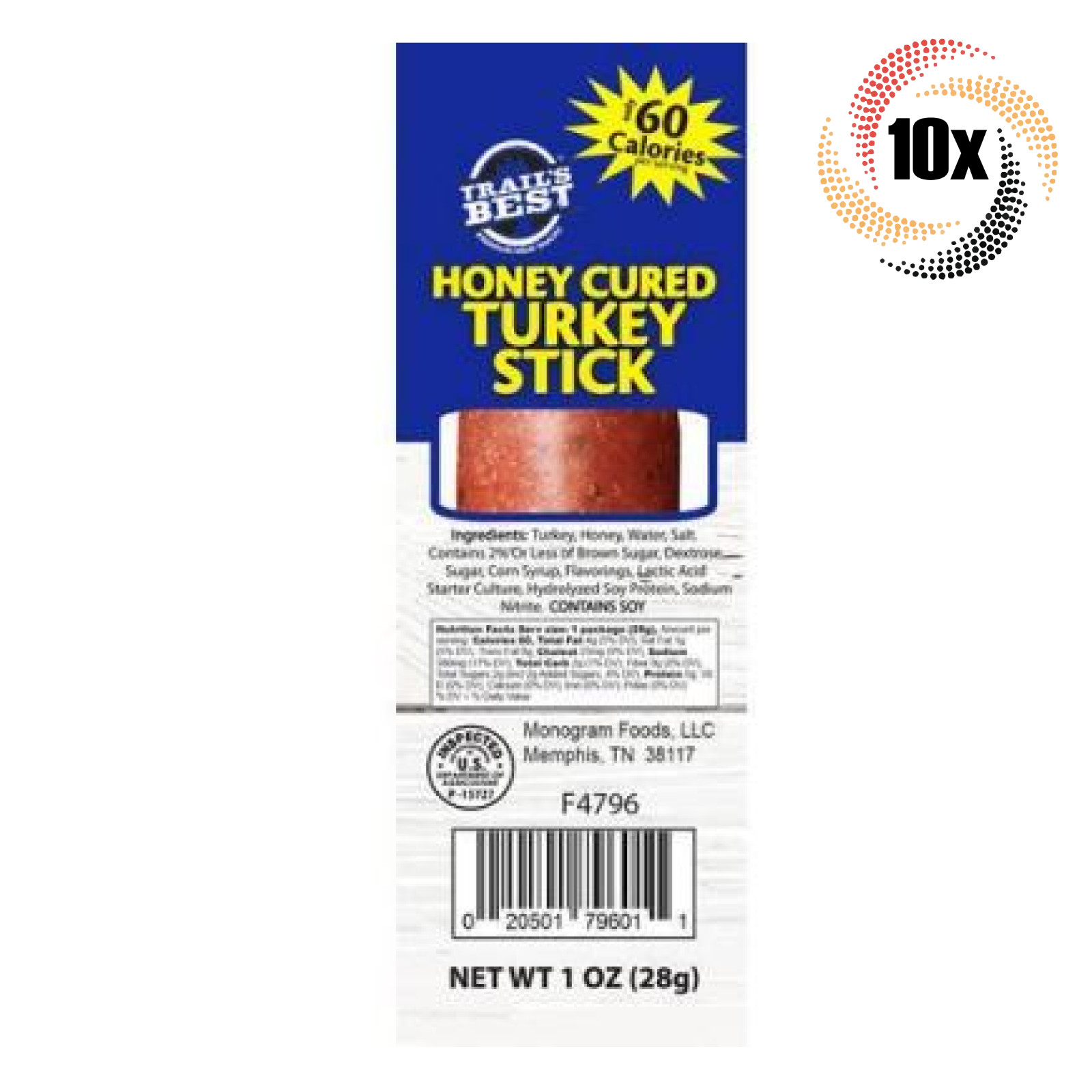 10x Packs Trail's Best Honey Cured Turkey Stick Meat Snack | 1oz | Made in USA