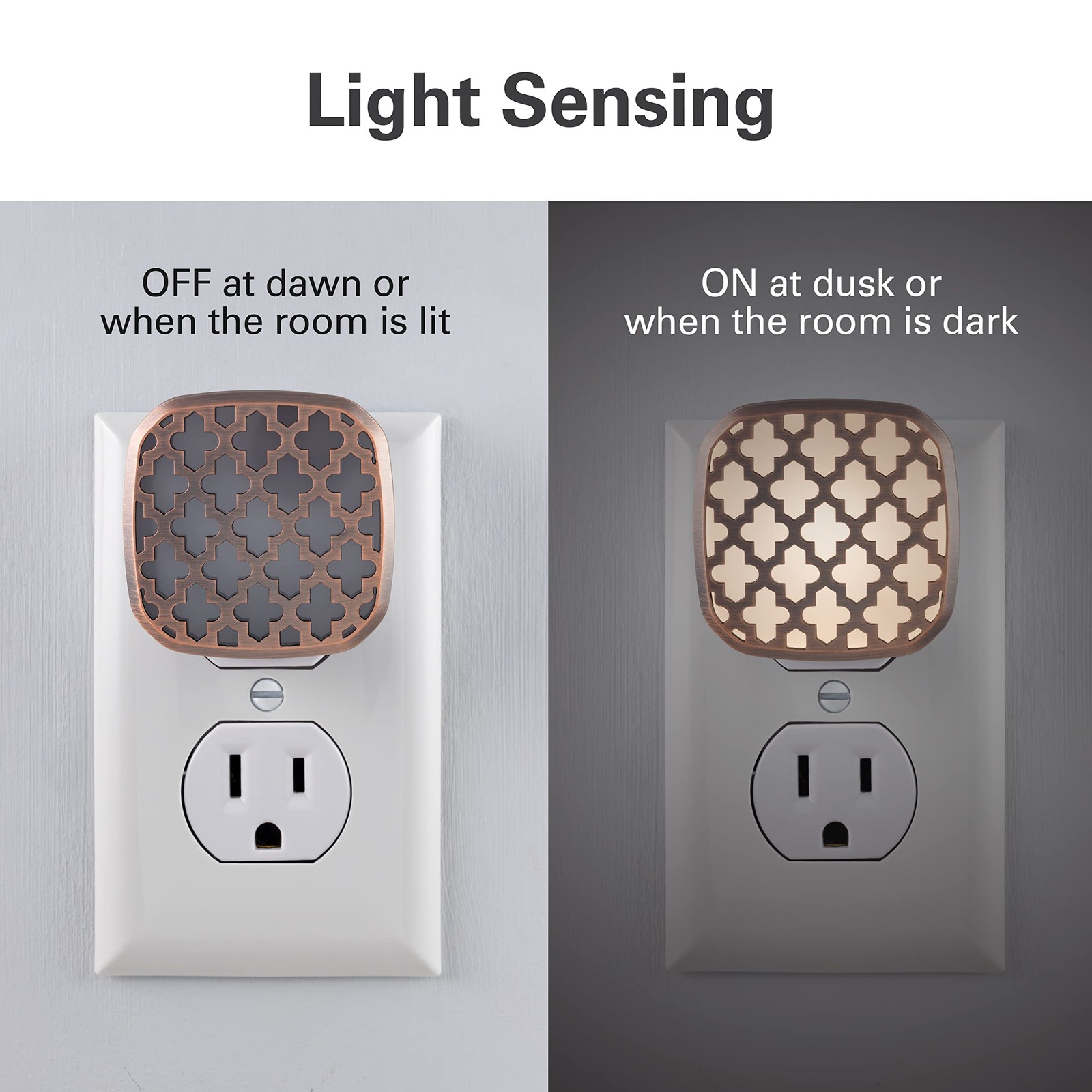 Decorative LED Night Light Moroccan Design, Plug-in, 2 Pack Oil-Rubbed Bronze