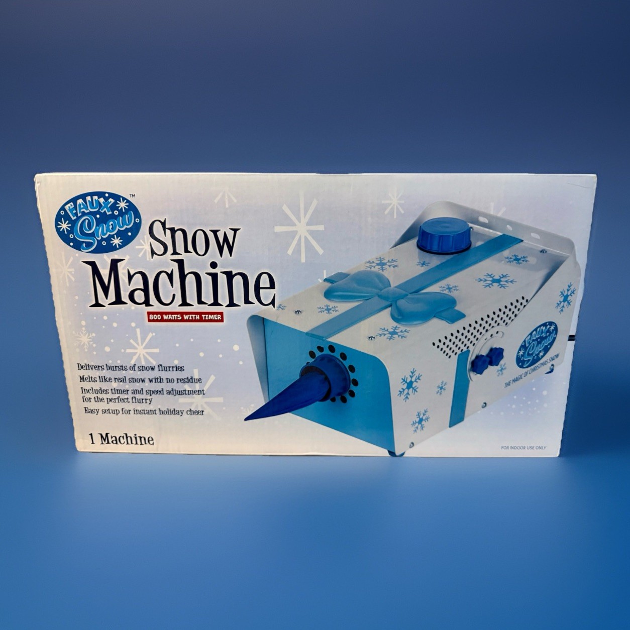 FAUX SNOW Snow Machine Free Standing Indoor Use Fake Snow Machine 800W Timer NEW