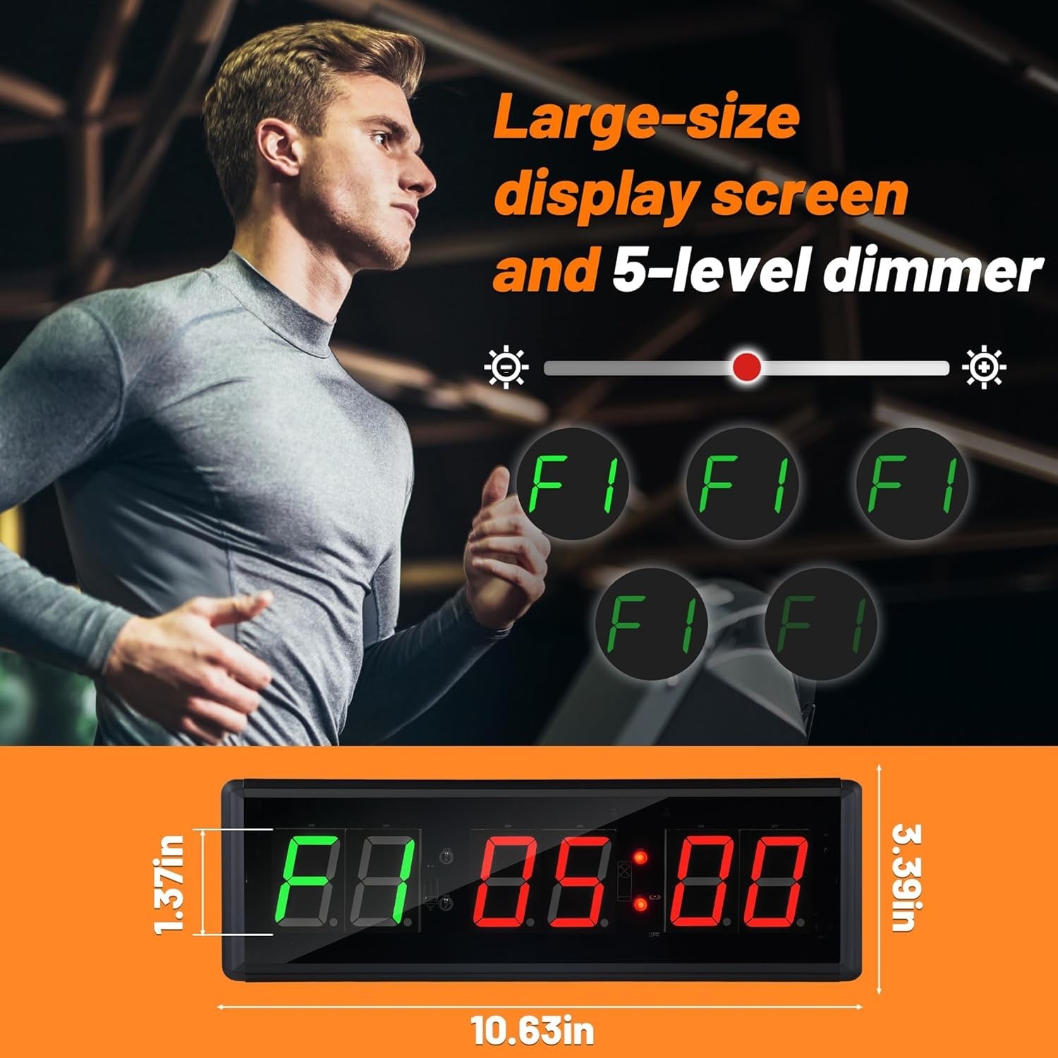 "Gym Clock Timer, Workout Clock with Seconds | 5 Display Modes | Remote "