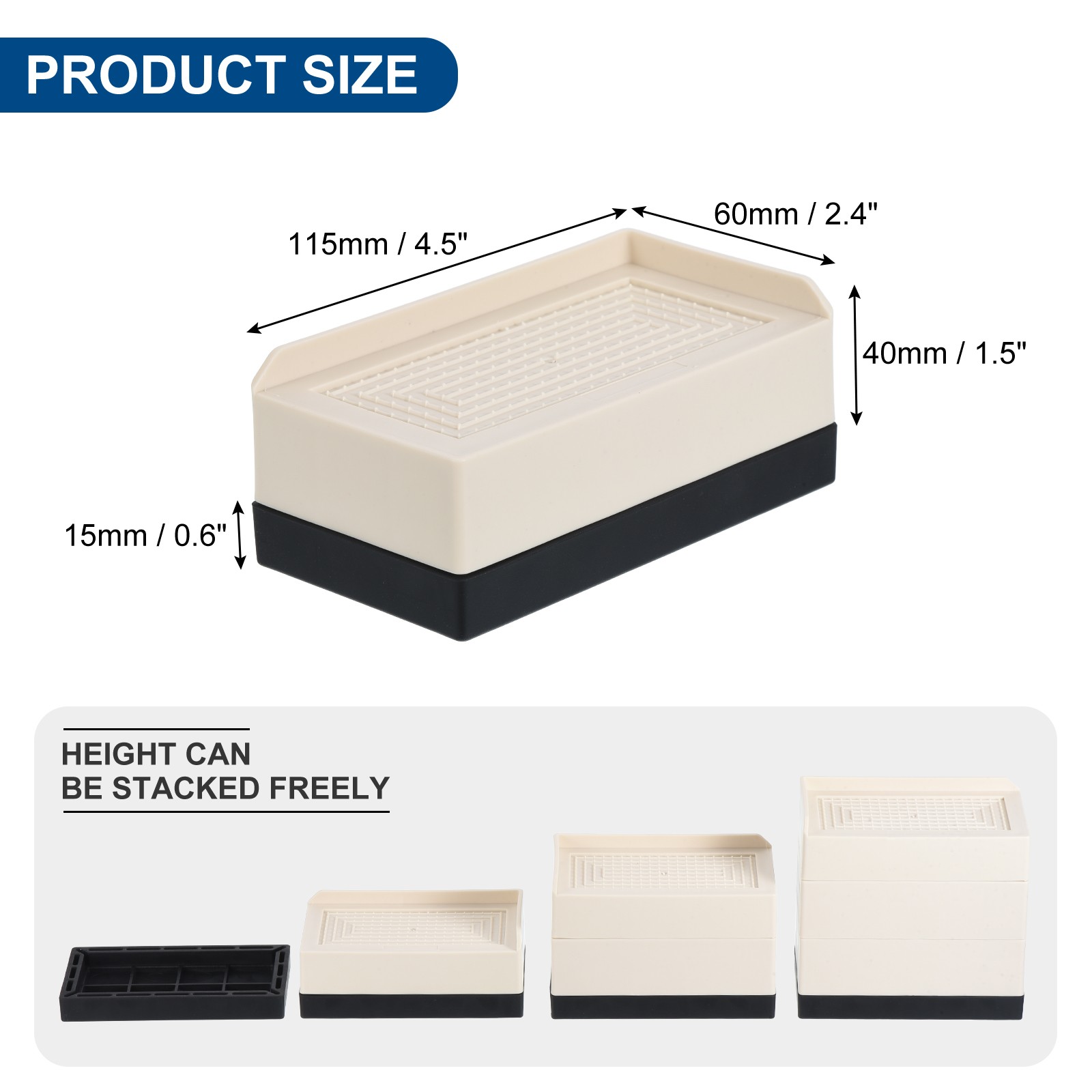 4Pcs Furniture Risers 3" Rectangle Bed Risers Adjustable Desk Sofa Riser Beige