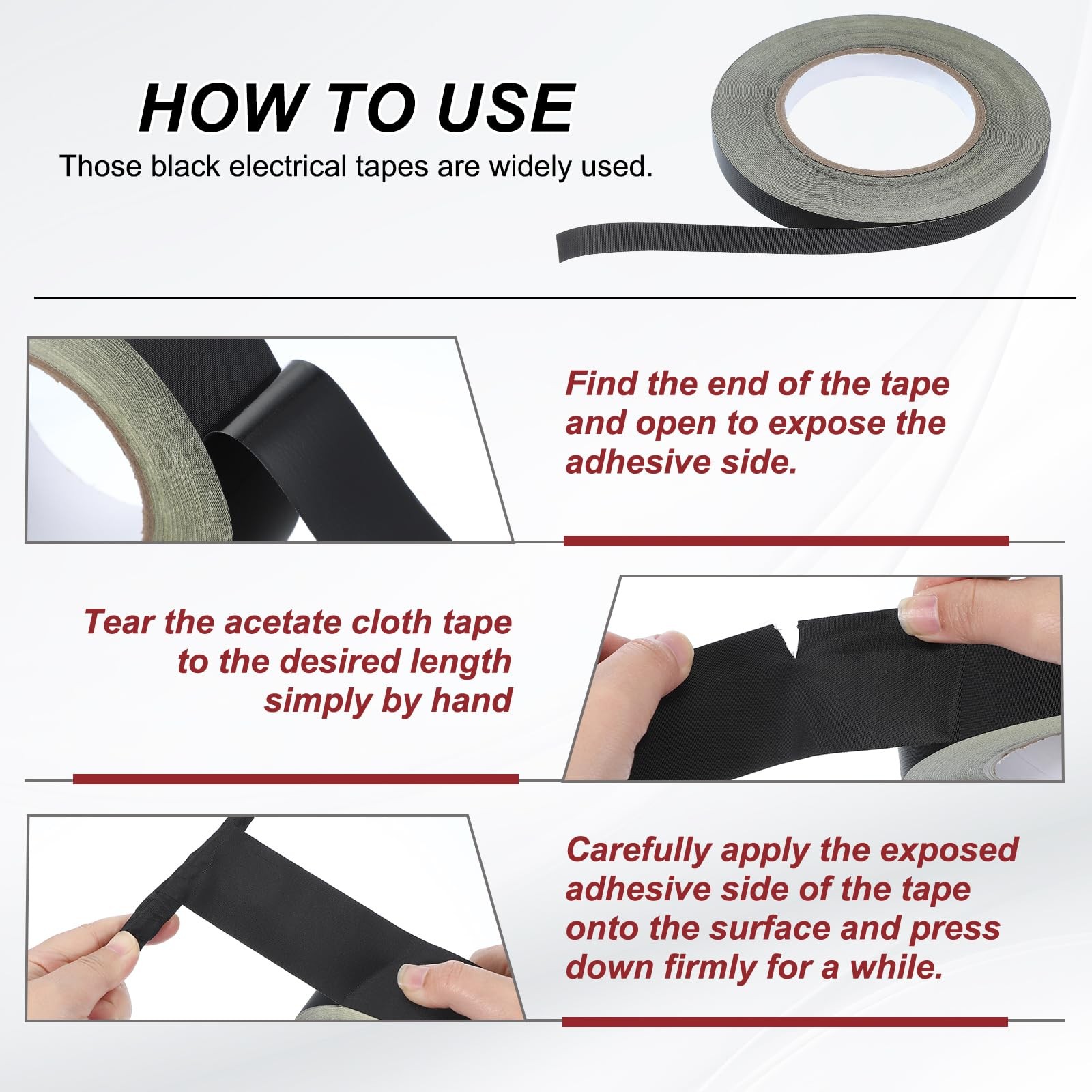 Acetate Cloth Electrical Tape 98 Feet x 0.5 Inch, Black Insulating Fabric Adh...