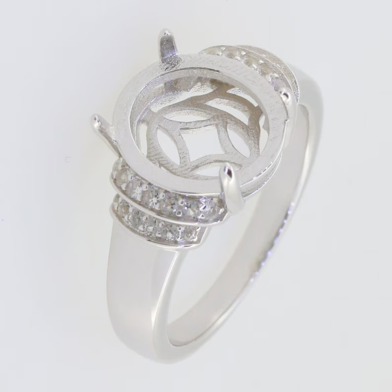 Sterling Silver Semi Mount Setting Oval 12x10mm Cabochon Stone Setting Ring