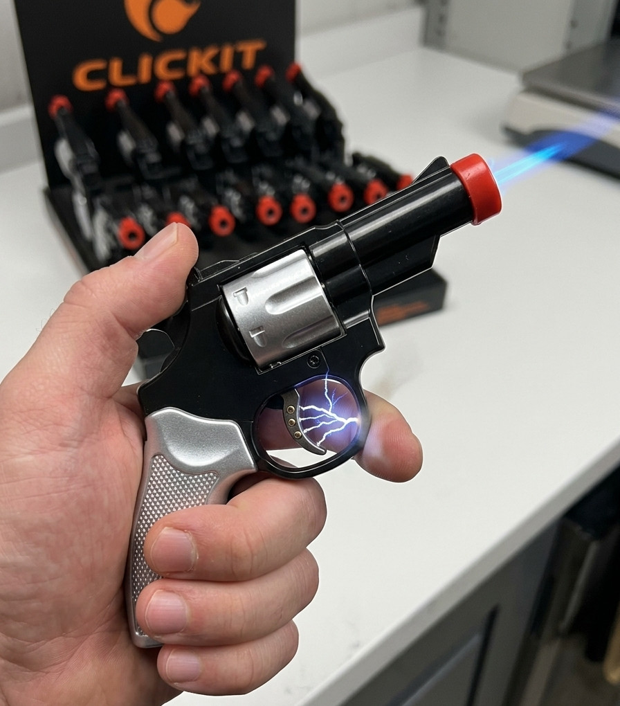 Pistol Shaped Shocking Gun Lighter Butane Torch Lighter , Windproof, Refillable
