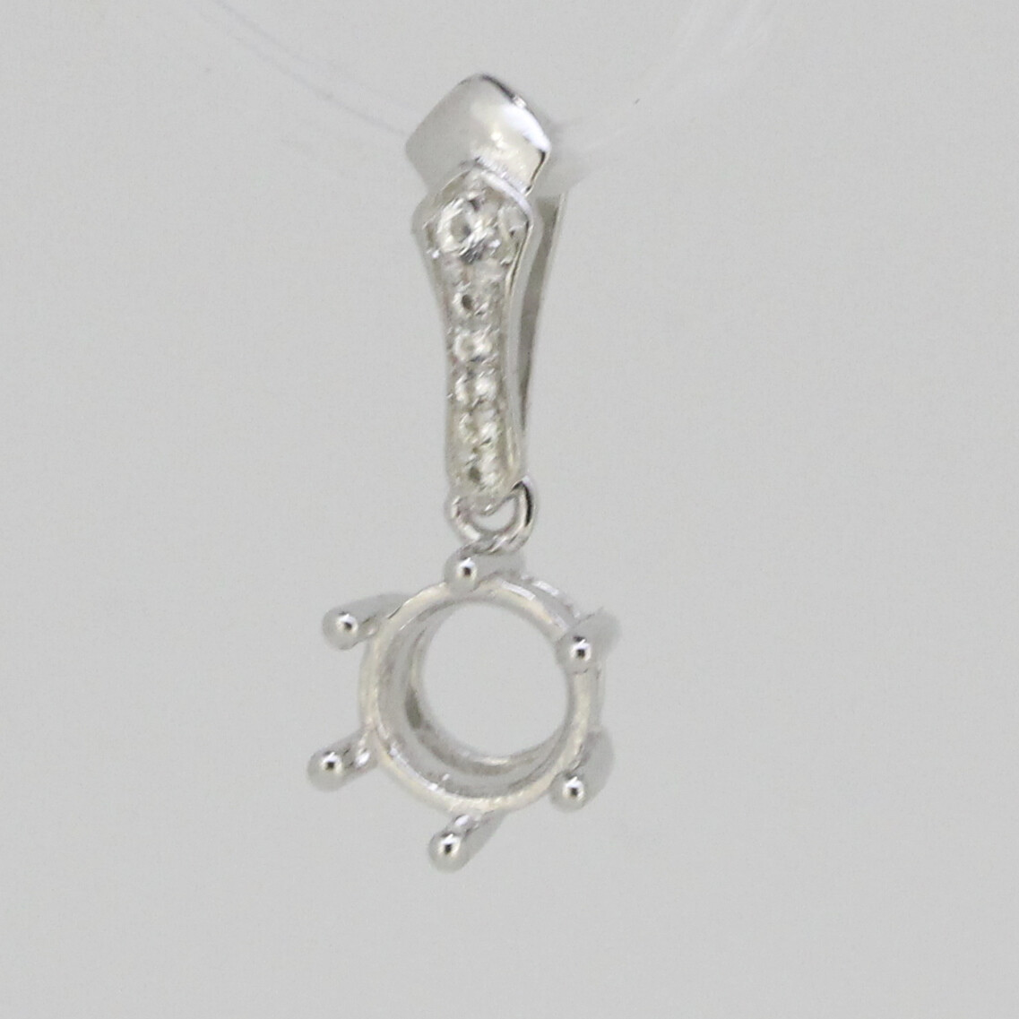 Delicate Sterling Silver Semi Mount Pendant Setting Round RD 6x6mm White Topaz