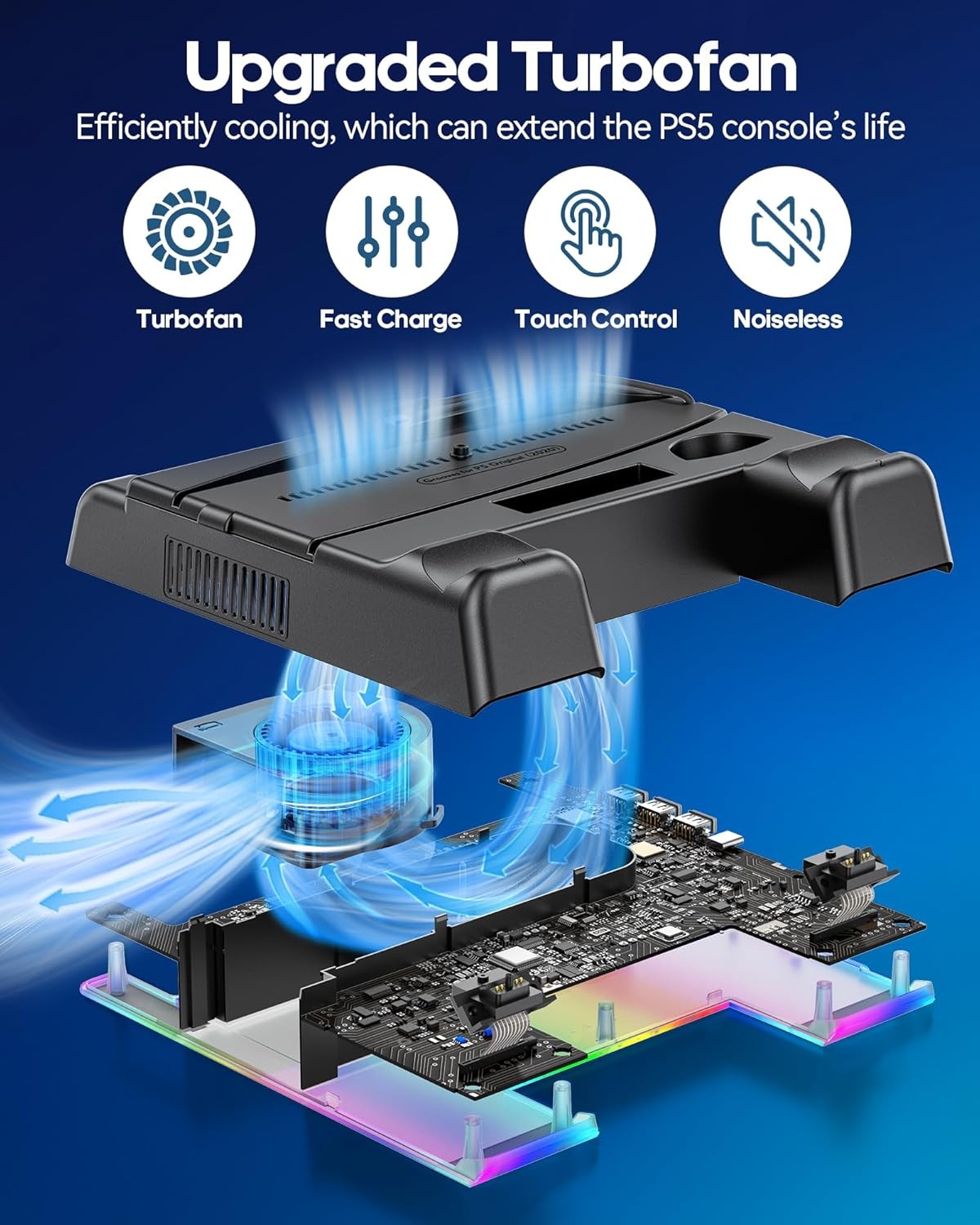 PS5/Slim/Pro Stand and Cooling Station with LED Controller Charging Station