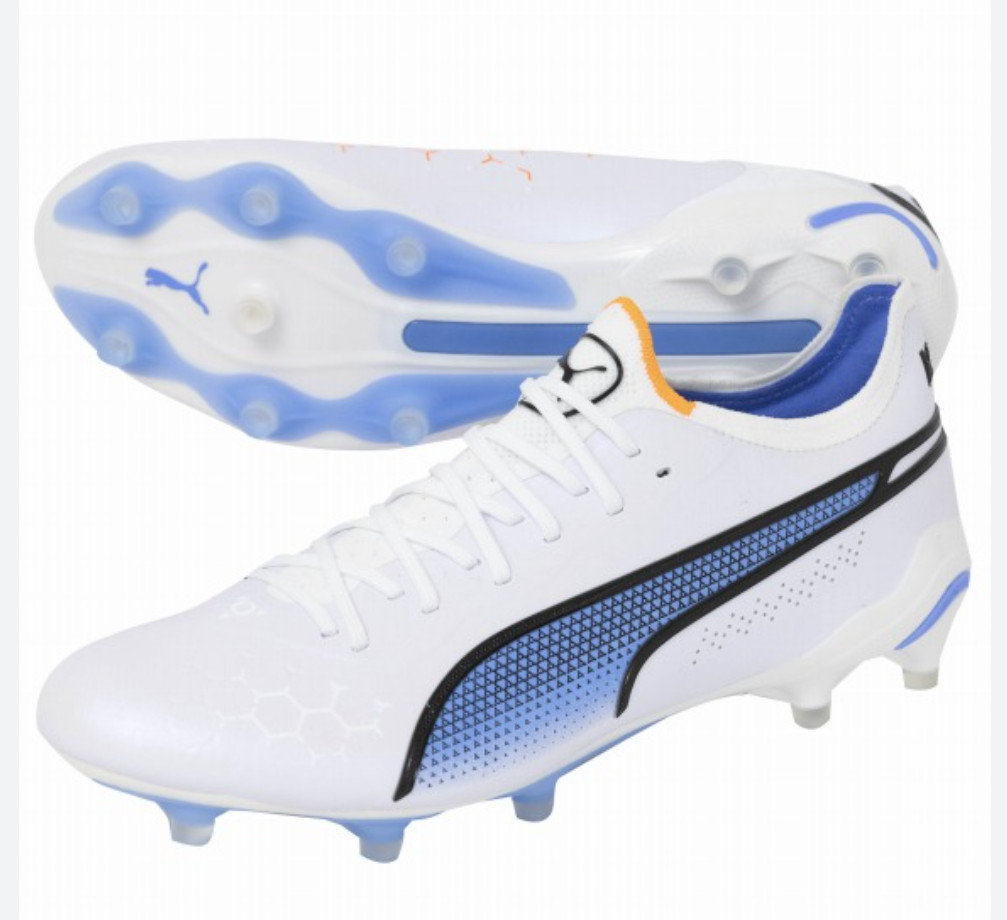Puma Men's King Ultimate Firm Ground Cleats Soccer Shoes White/Blue 107097-01 h