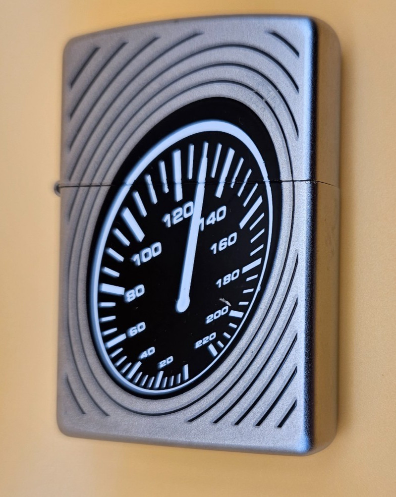 Zippo Lighter 2009 Speedometer 130, Satin Chrome, New, Hypnotic!