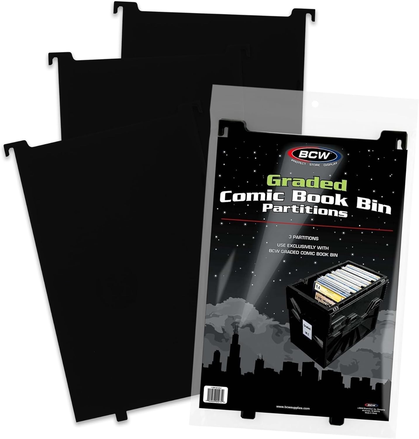 Graded Comic Bin Partitions - Black, 3 Pack | Exclusive Organizer Graded Comi...