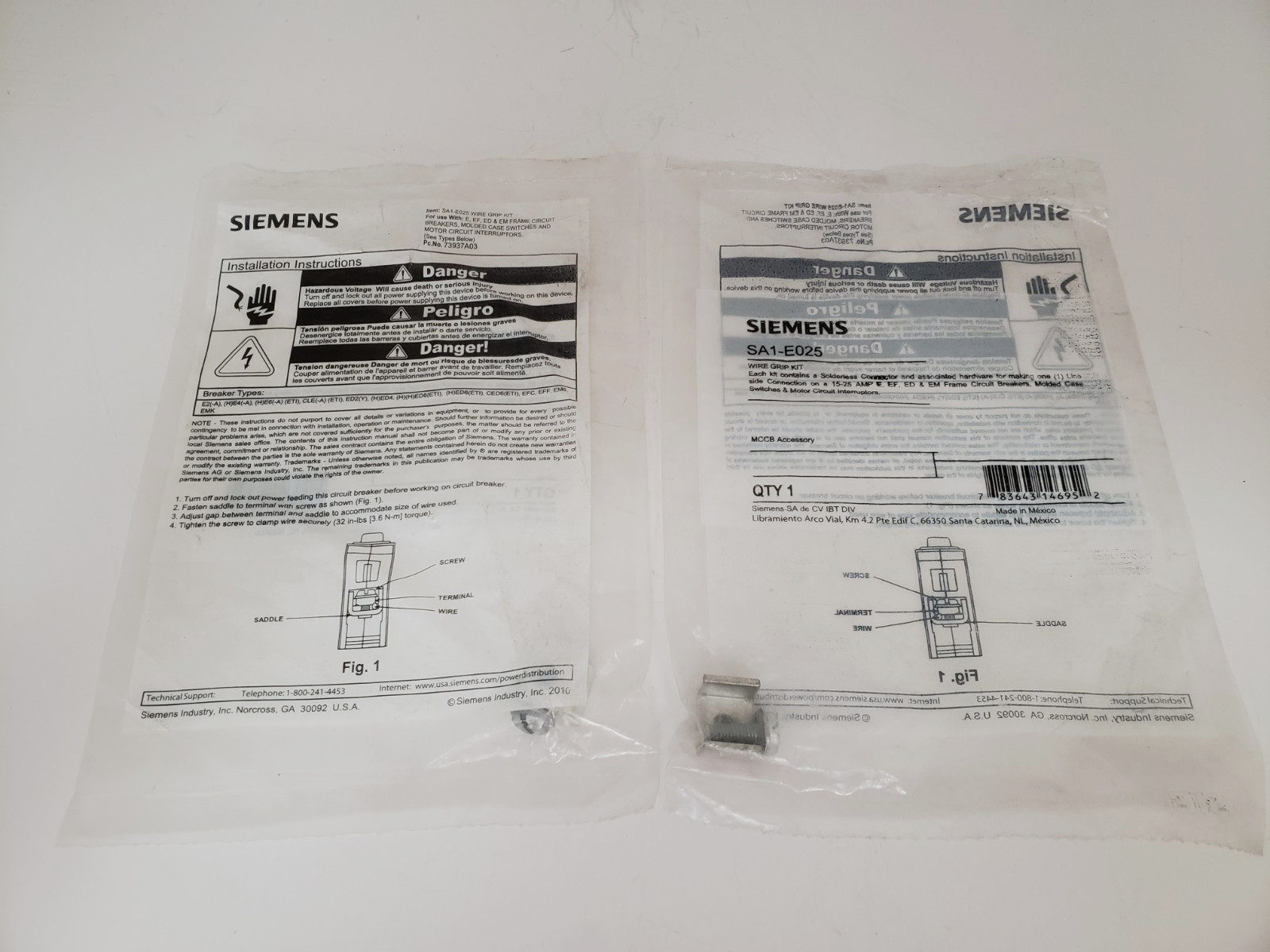 SIEMENS SA1-E025 WIRE GRIP KIT 15-20A (LOT OF 2) NIB