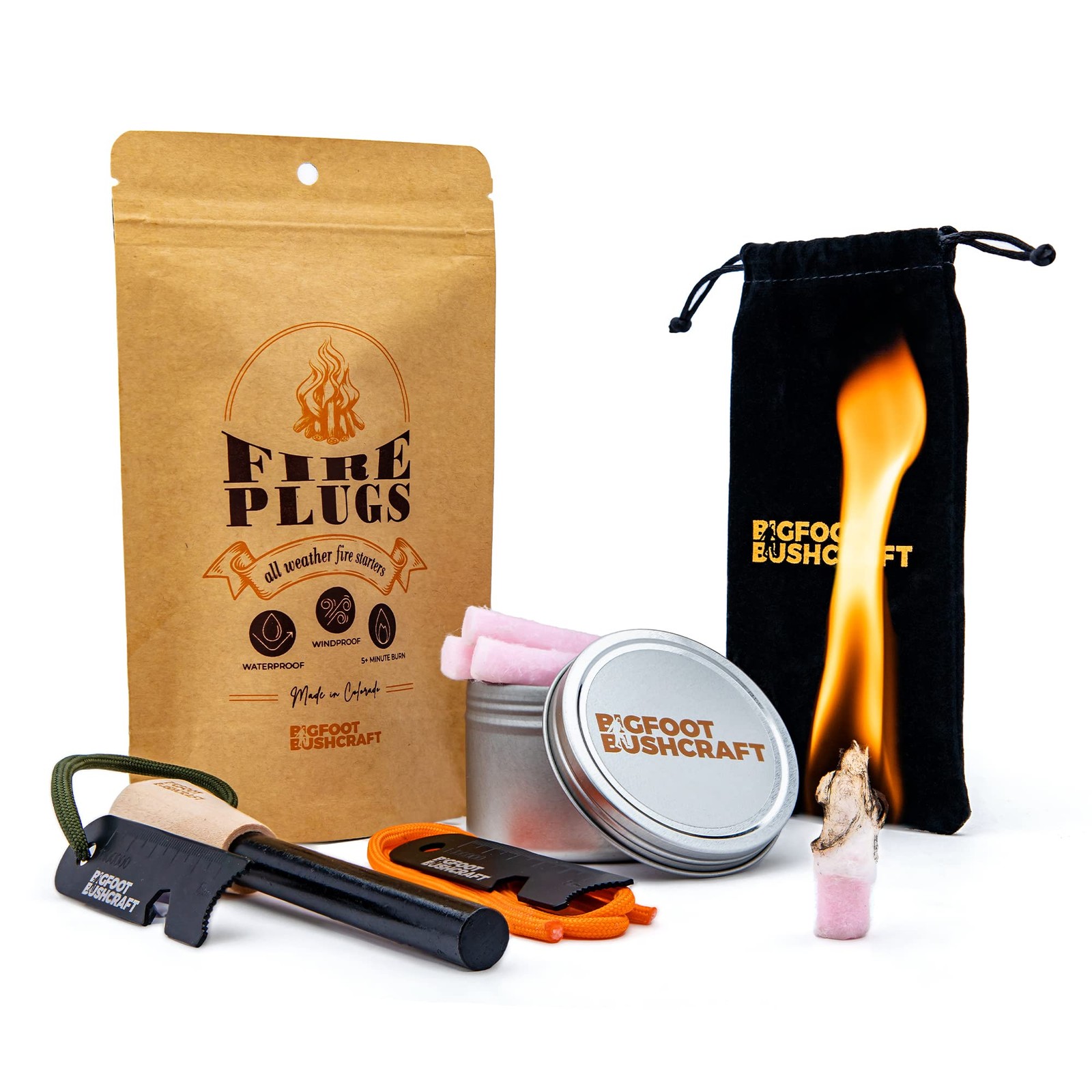 Complete Emergency Fire Starter Kit Waterproof Windproof 5+ Minute Burn Includes