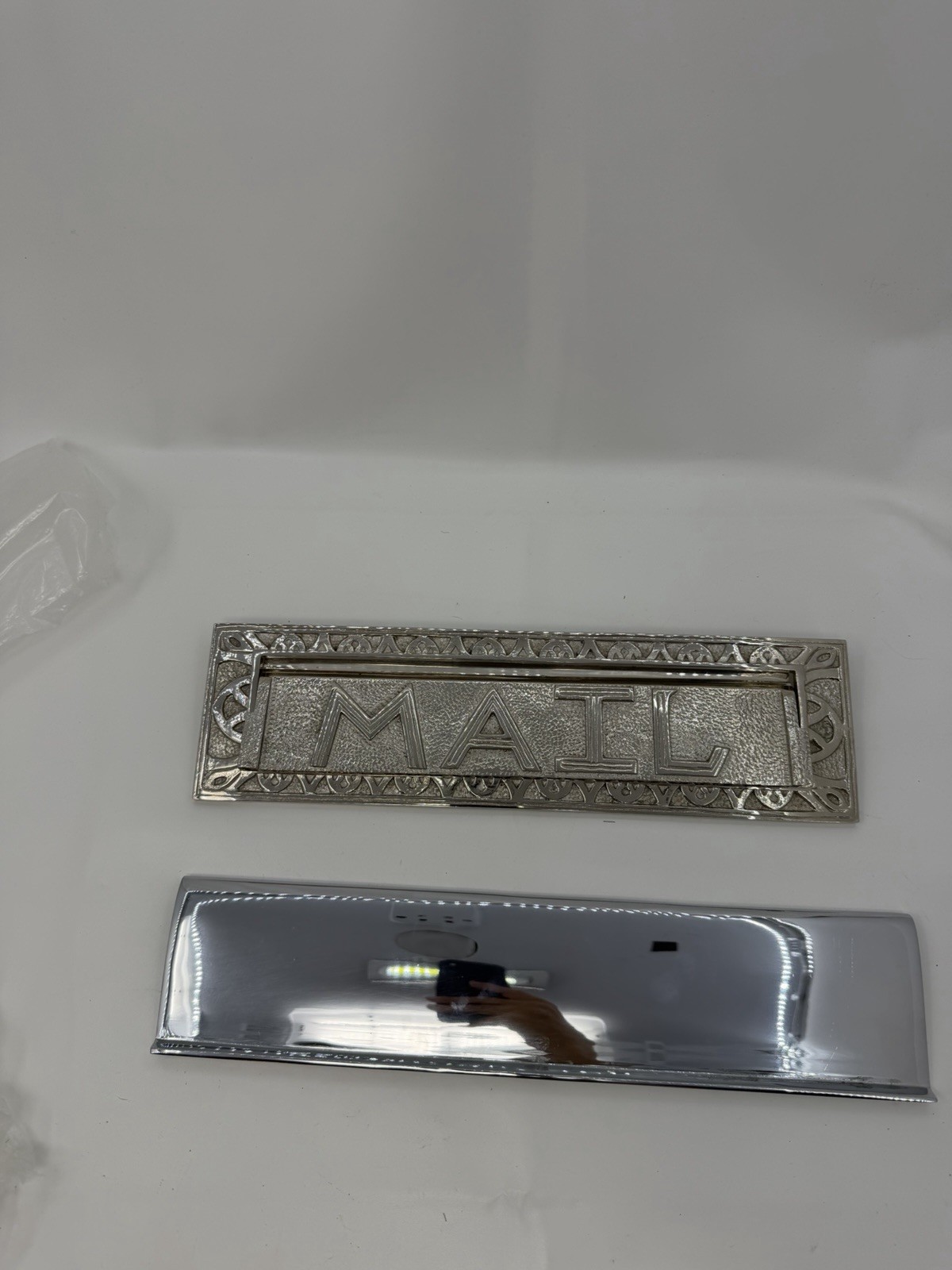 Vintage Silver Tone Heavy Metal Ornate Mail Mailbox Letter Door Slot Flap India