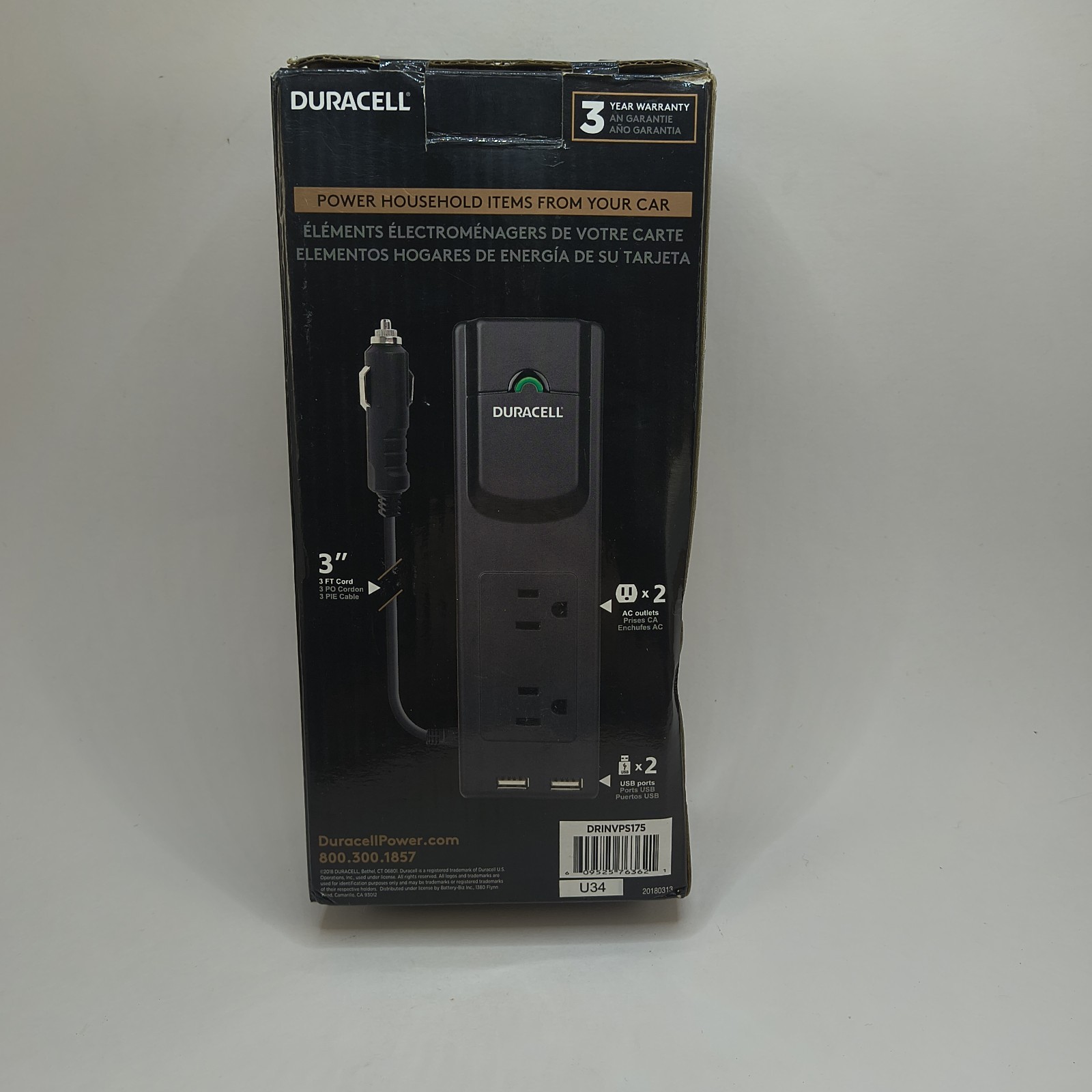 Duracell 175-Watt Powerstrip Inverter Model DRINVPS175