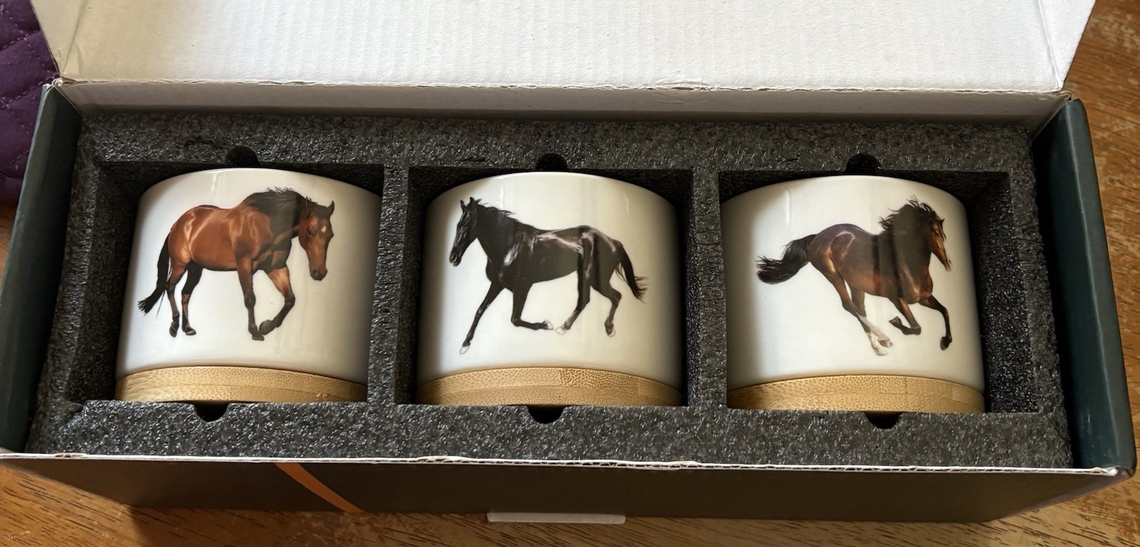 Horse Planters 3 Porcelain with wood bases Rosa Vila New In Box Gift