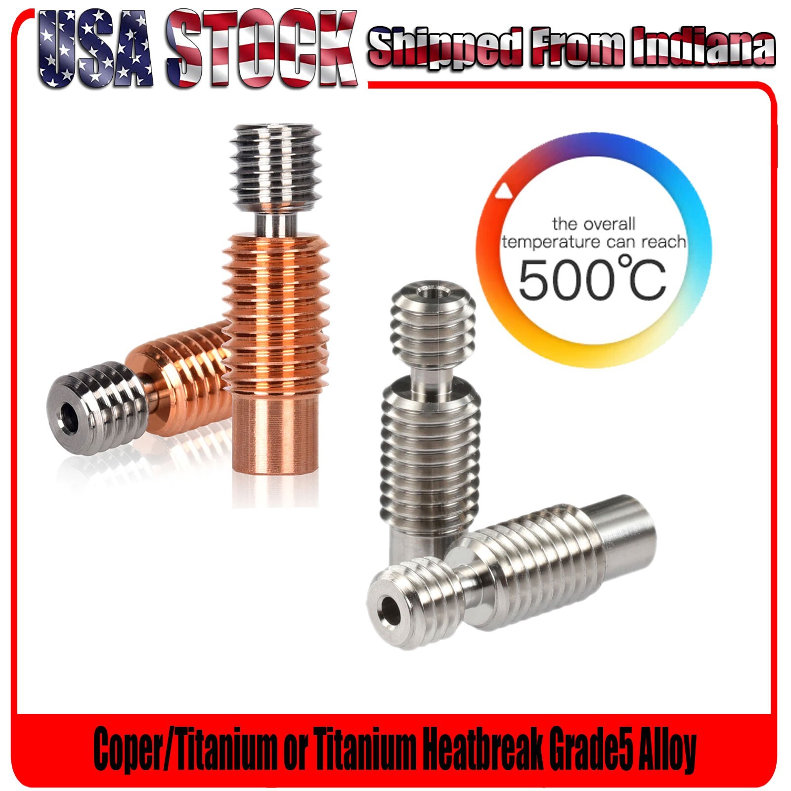 V6 All Metal Heat Break High Temperature Polished Titanium or Bi-Metal V6 Hotend
