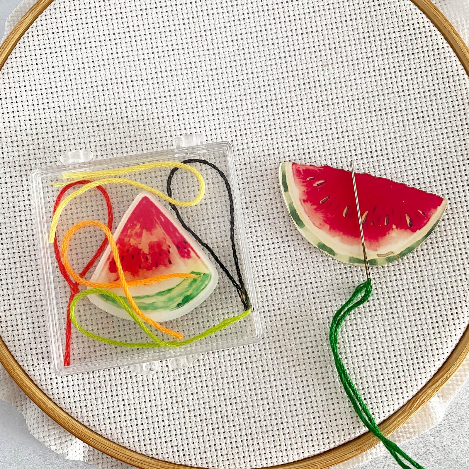 Watermelon Needle Minder Magnetic for Cross Stitch, Needles red,clear,green