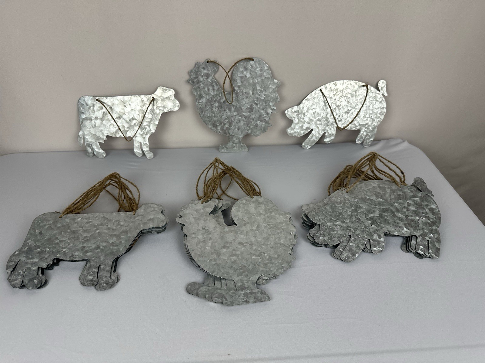 Lot Of 41 New Galvanized Metal Farm Animals Pig Cow Chicken Crafting Or Decor