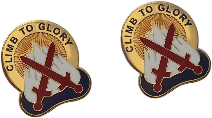 PAIR US ARMY CREST: 10TH MOUNTAIN DIVISION INSIGNIA-CLIMB TO GLORY BADGE PIN OF2