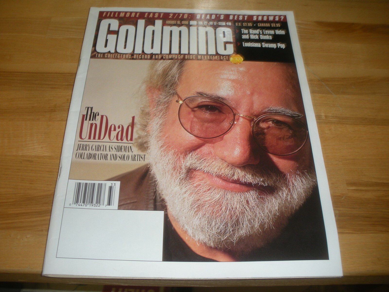 Goldmine Magazine Jerry Garcia Cover Story August 16, 1996. Color Glossy Cover