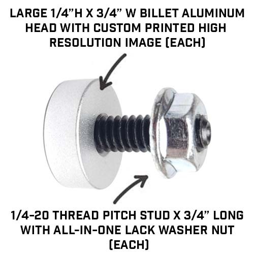 2 Silver Motorcycle "Army" License Plate Frame Fasteners Tag Bolt Screws