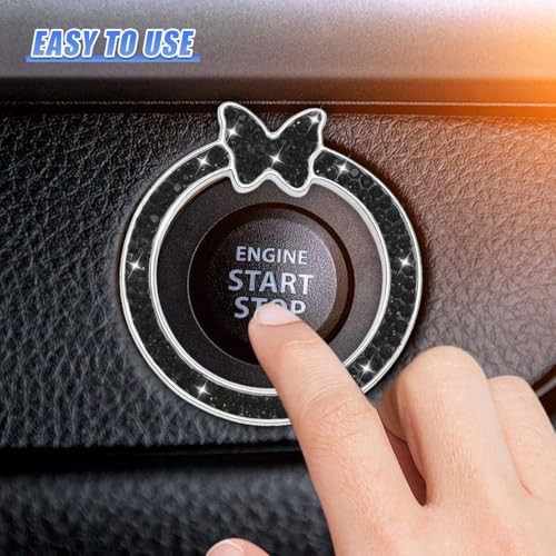 Bling Butterfly Car Engine Start Stop Decoration Ring, Cute Rhinestone Black
