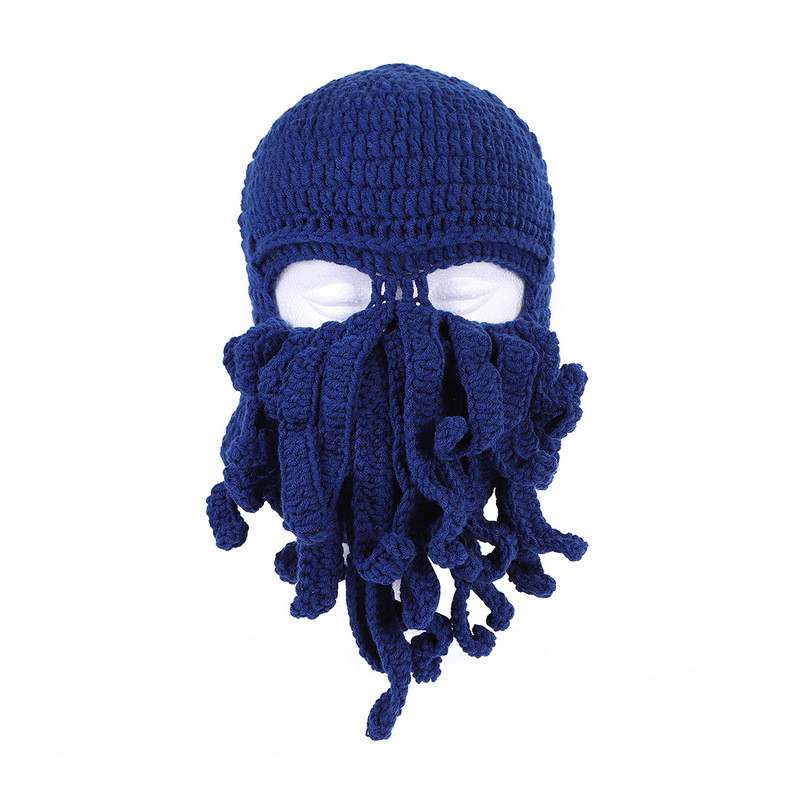 Adult Octopus Knitted Braided Hats Hood Mask Crochet Caps Fancy Dress Party Fun