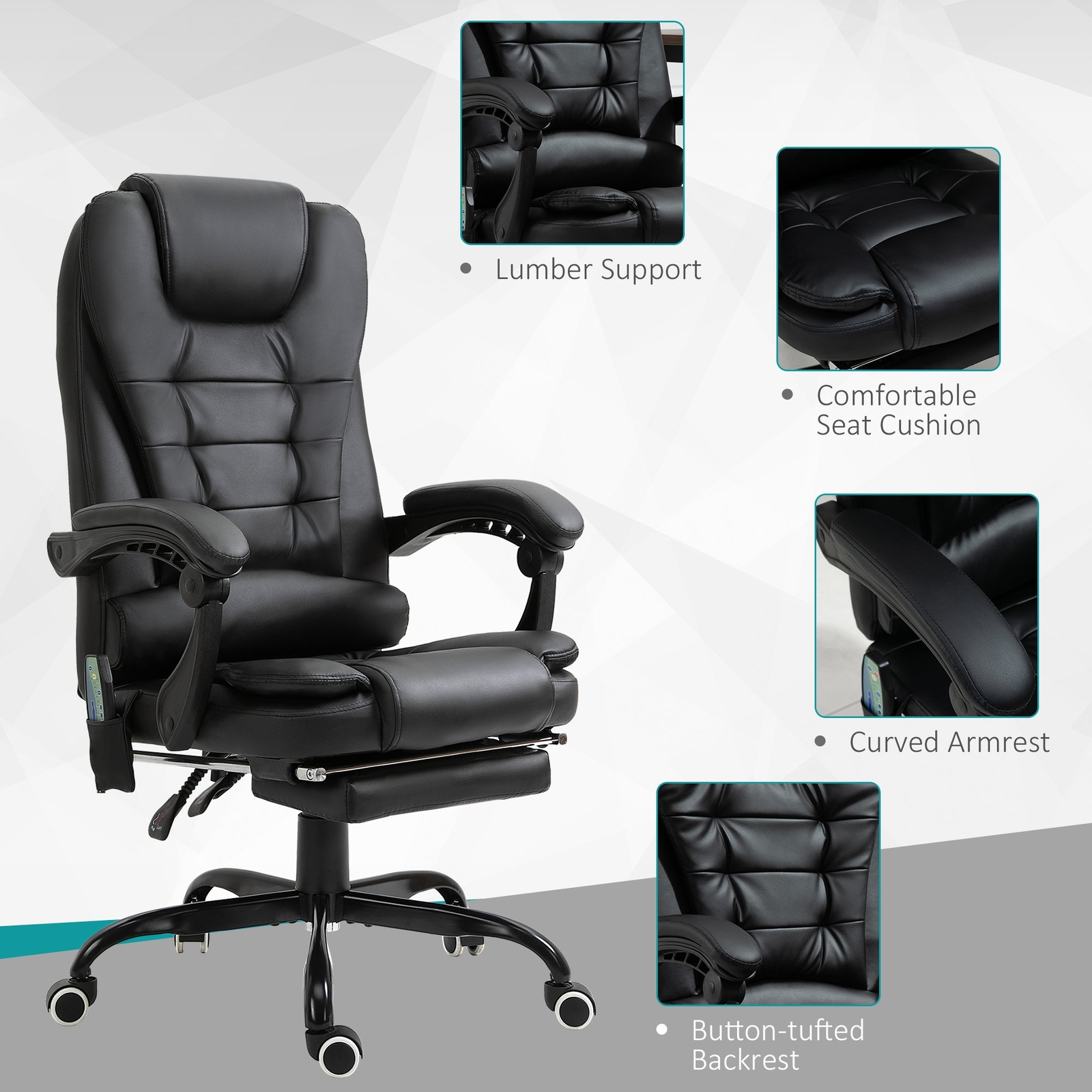 7-Point Vibrating Office Massage Desk Chair Comfortable Executive Recliner Black
