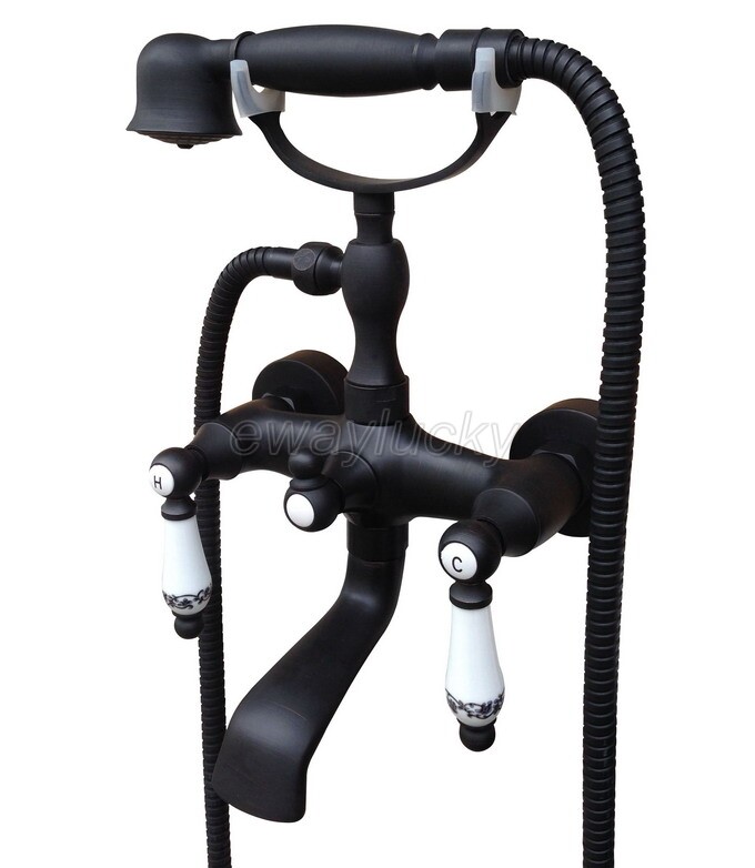 Black Oil Rubbed Bronze Wall Mount Clawfoot Tub Faucet With Hand Shower Sprayer