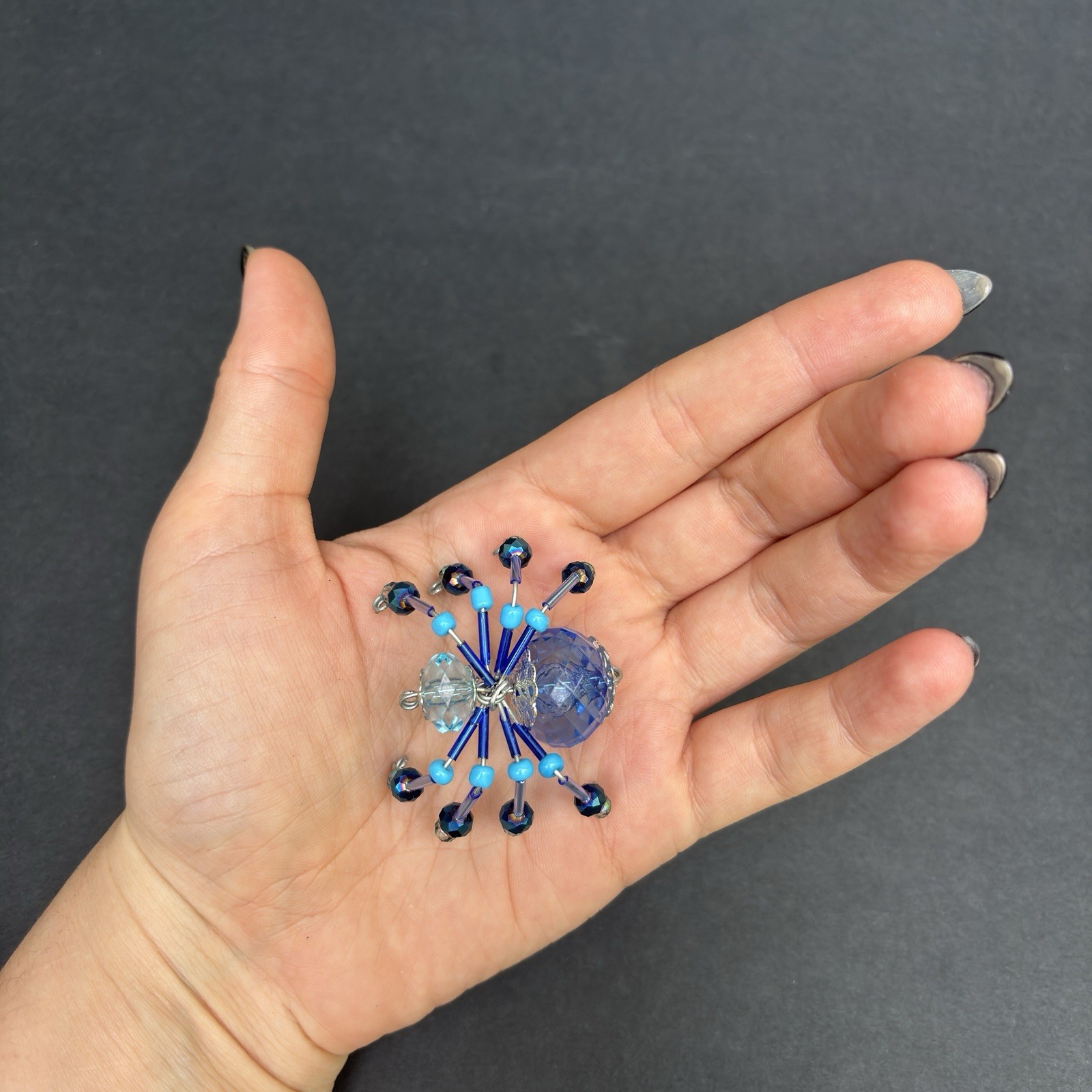 Small Blue Beaded Spider Arachnid Decor 1.75"