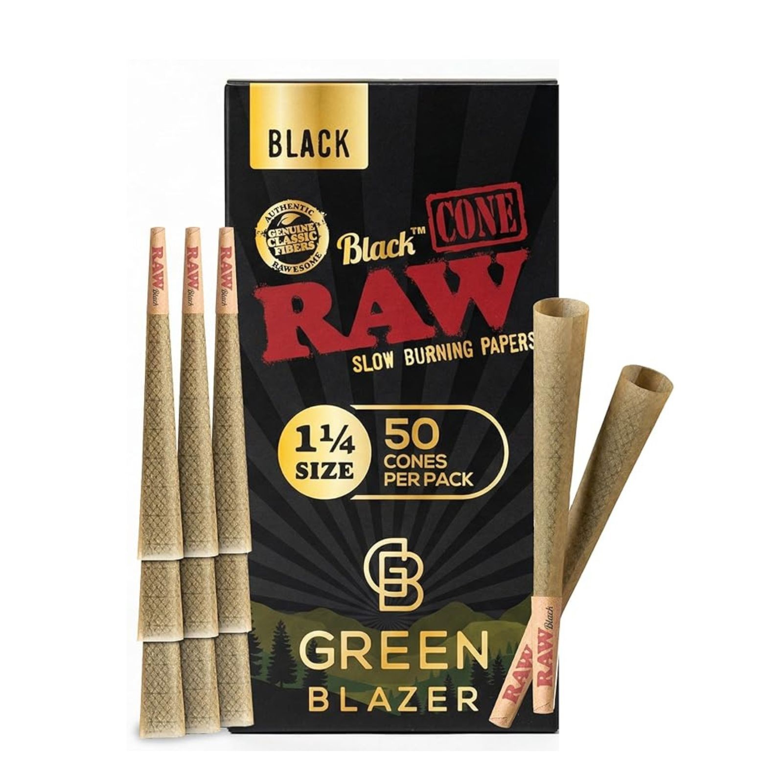 RAW Cones Black 1 1/4 Size: 50 Pack