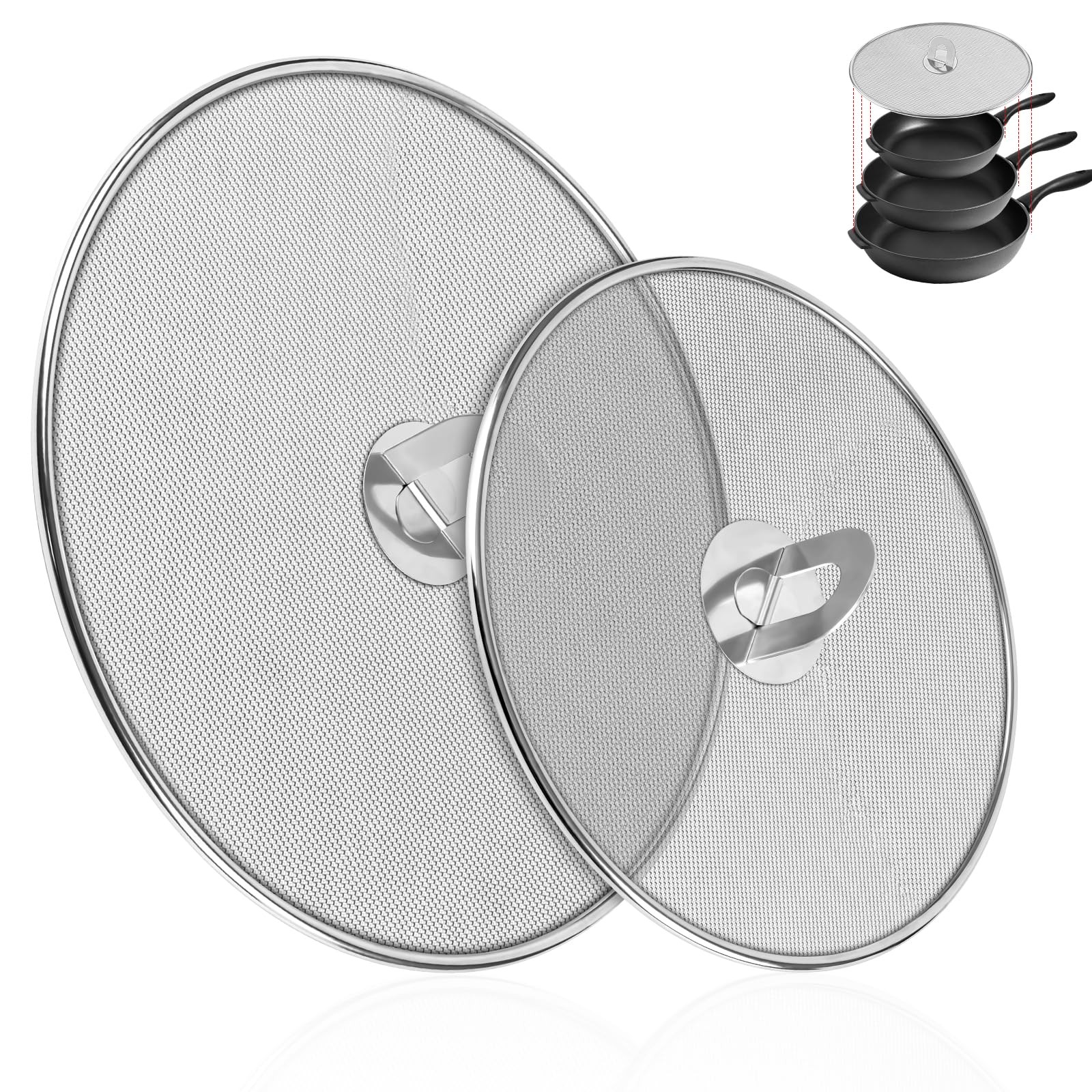 2-Pack Splatter Screens for Frying Pan - Stainless Steel Grease Splatter Guar...
