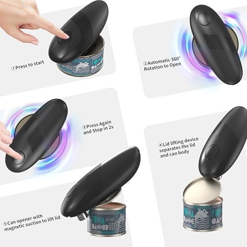 Automatic Can Opener for All Sizes Smooth Edge Small Standart, Black