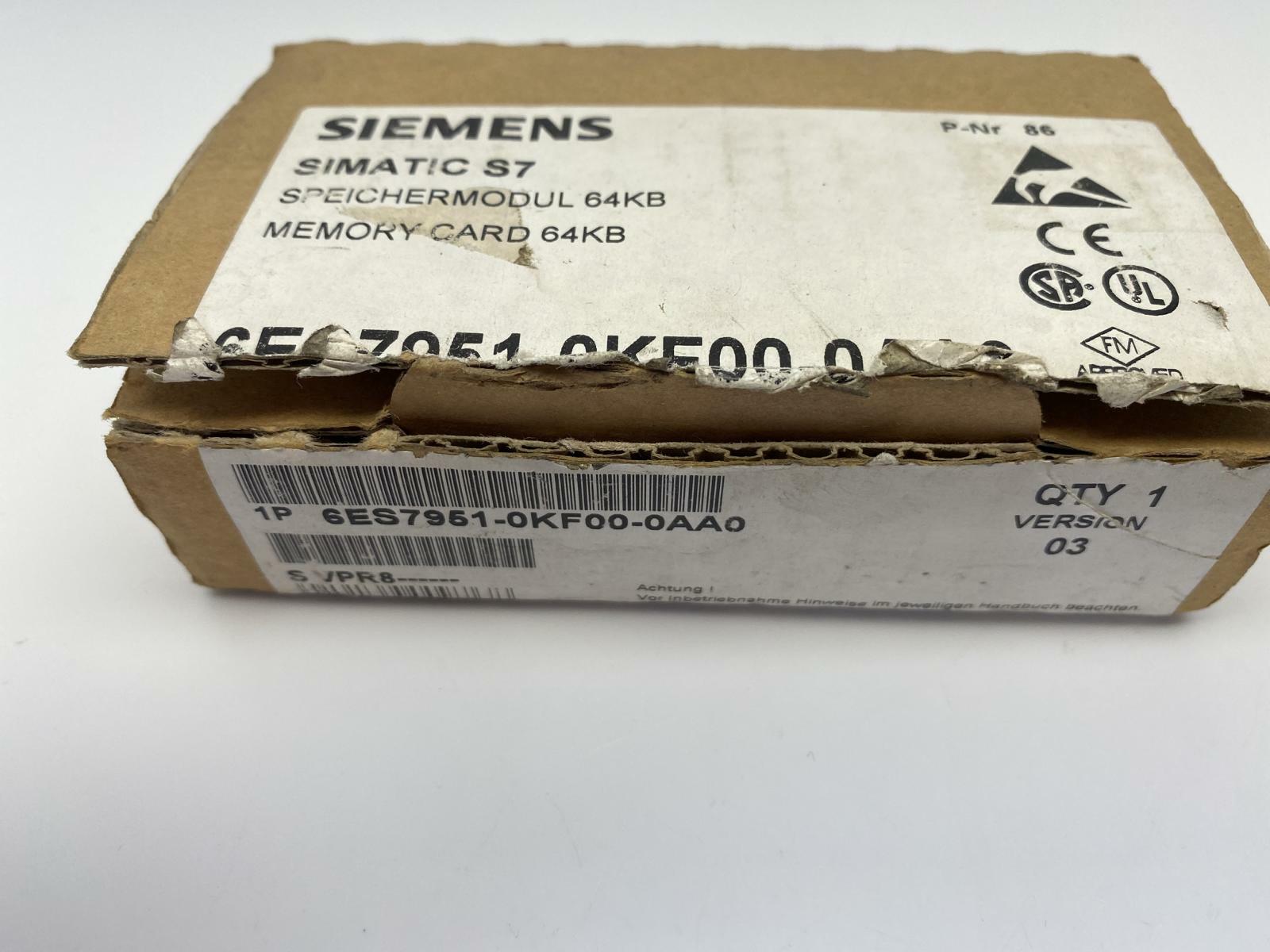 Siemens Memory Module 6ES7 951-0KF00-0AA0 Simatic S7 Memory Card 64KB Version 03