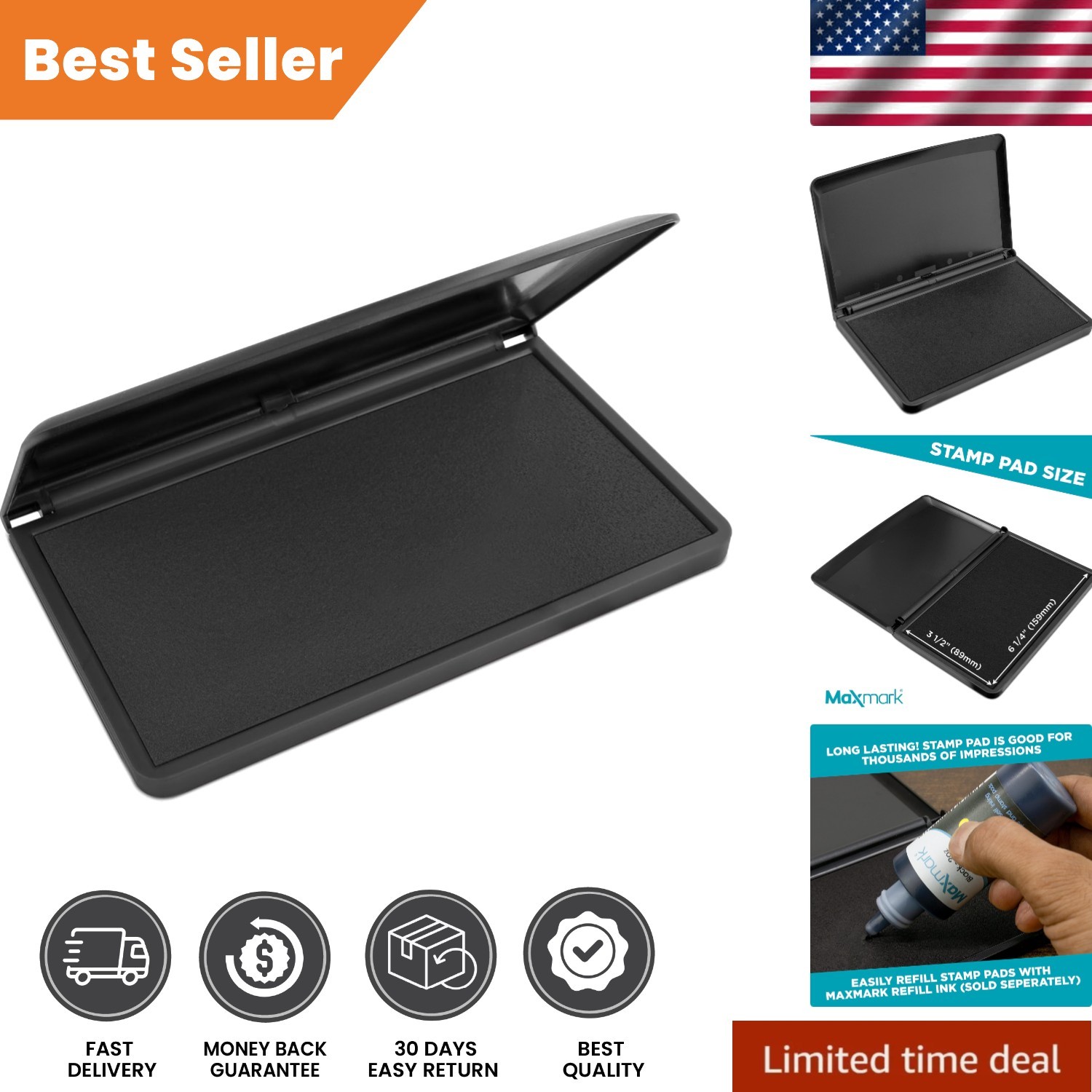 Versatile 3.5" x 6.25"  Black Ink Stamp Pad for Any Water-Based Ink