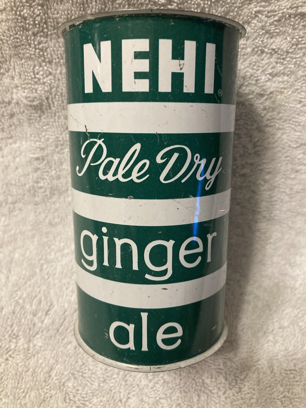 Vintage NEHI Pale Dry Ginger Ale Steel Flat Top Can, Factory Defect.
