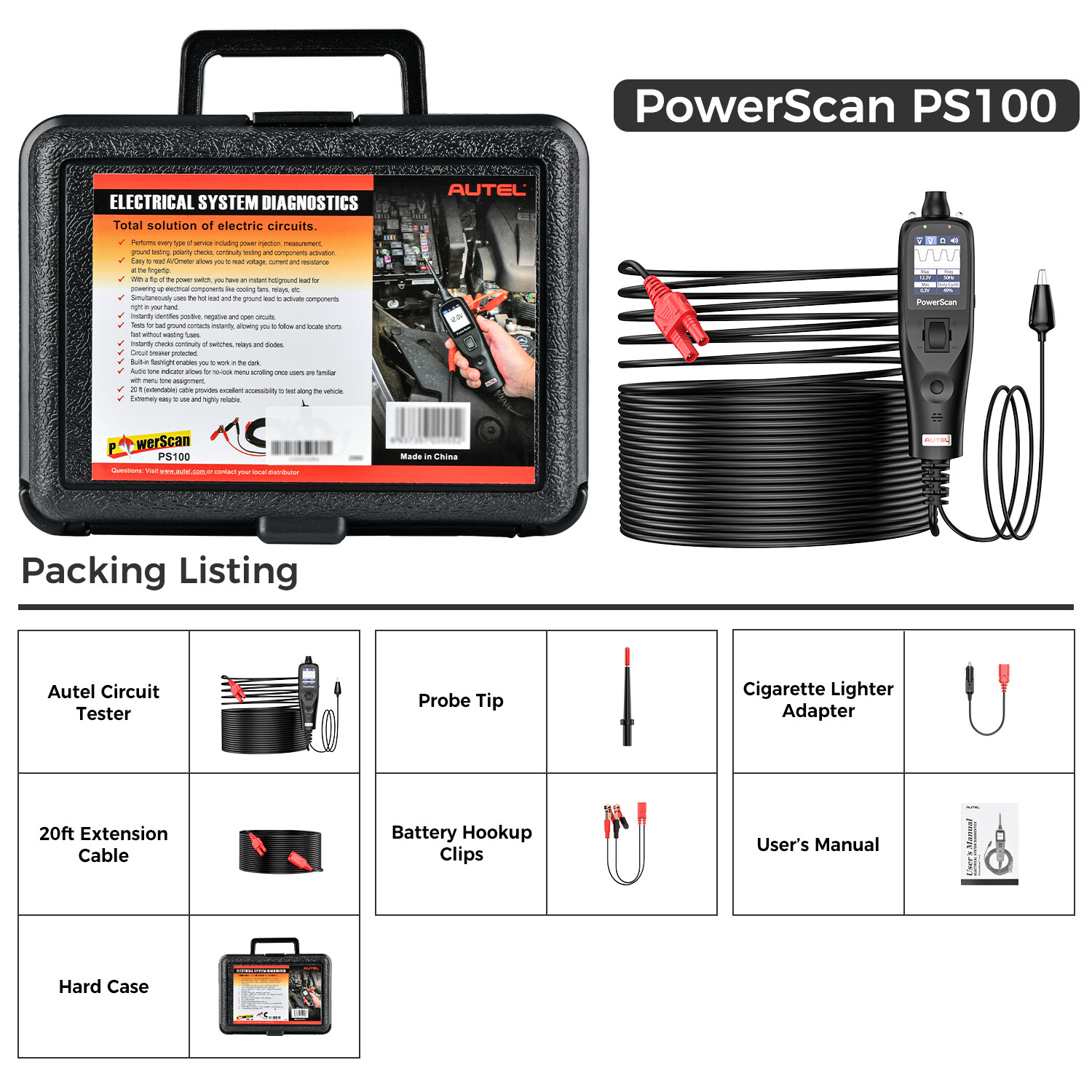 2025 Autel Powerscan PS100 Automotive Electrical Circuit System Diagnosis Tool