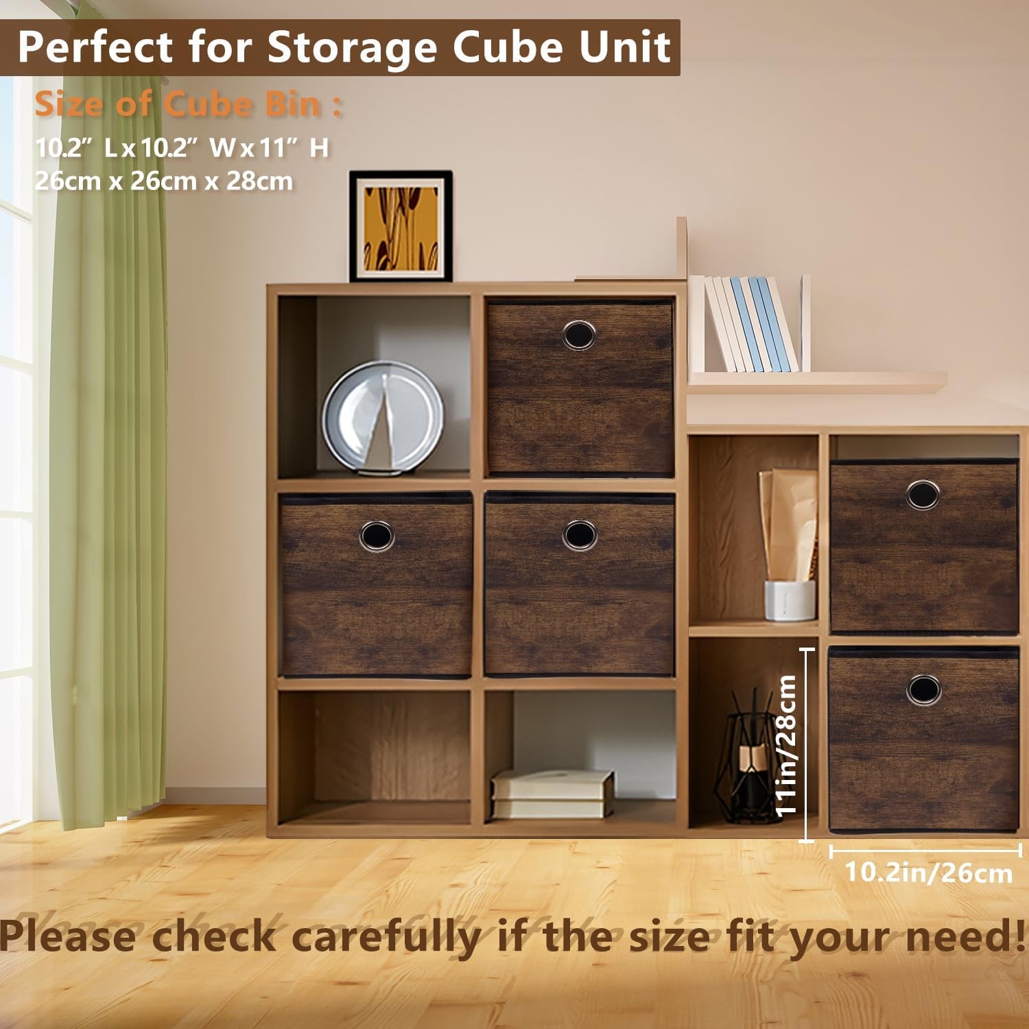 Wood grain thickened fabric storage box, foldable storage cube decorative box