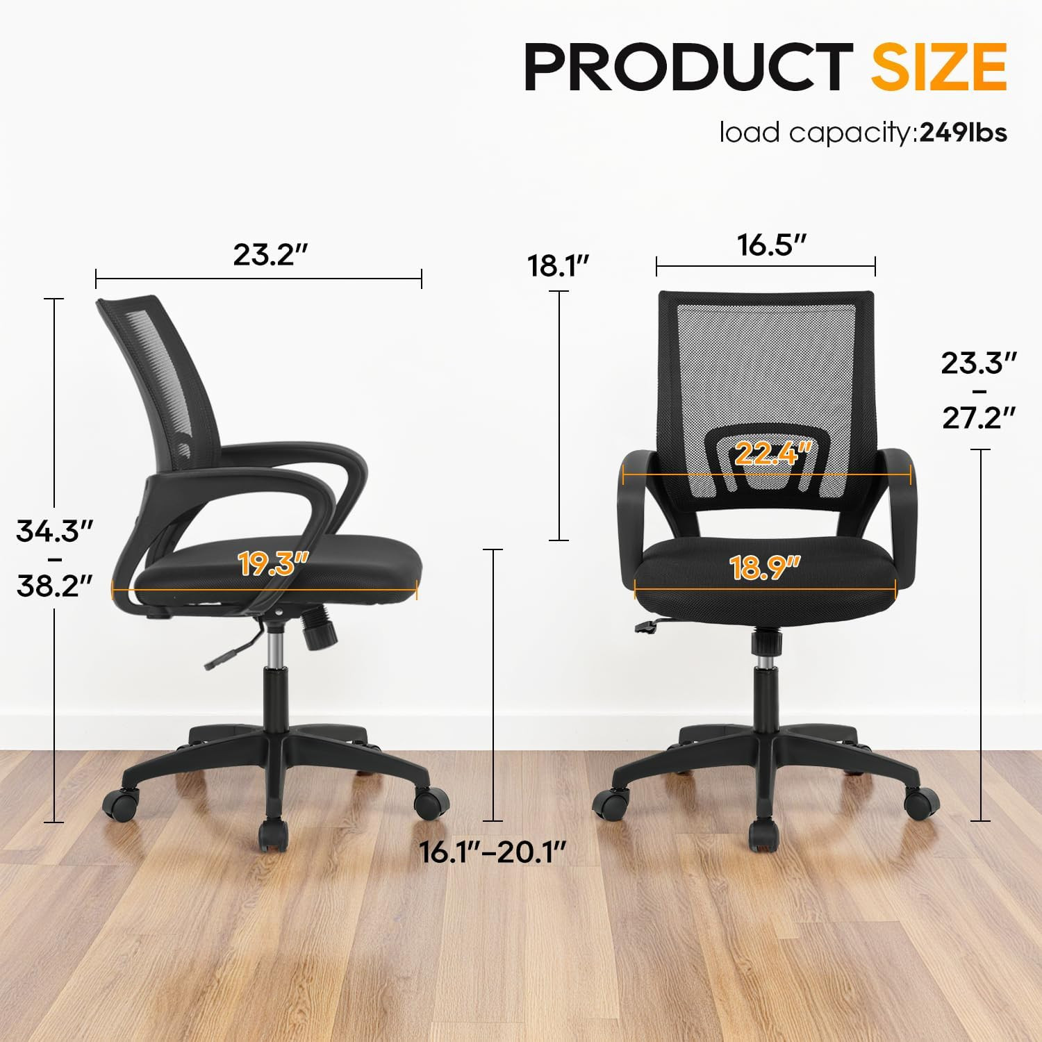Mid-Back Ergonomic Mesh Office Chair Adjustable Lumbar Support Swivel Desk