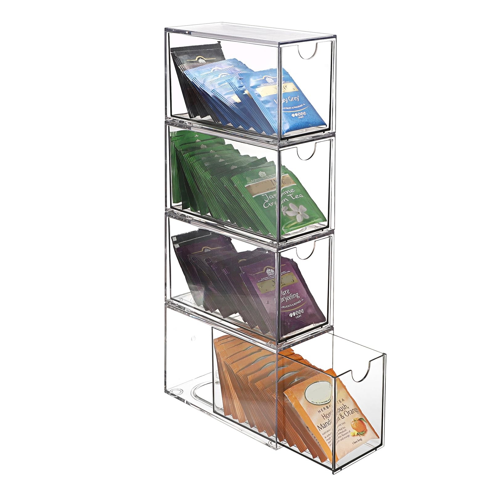 4 Drawers Tea Bag Organizer, Clear Acrylic Stackable Tea Bag Storage Holder f...
