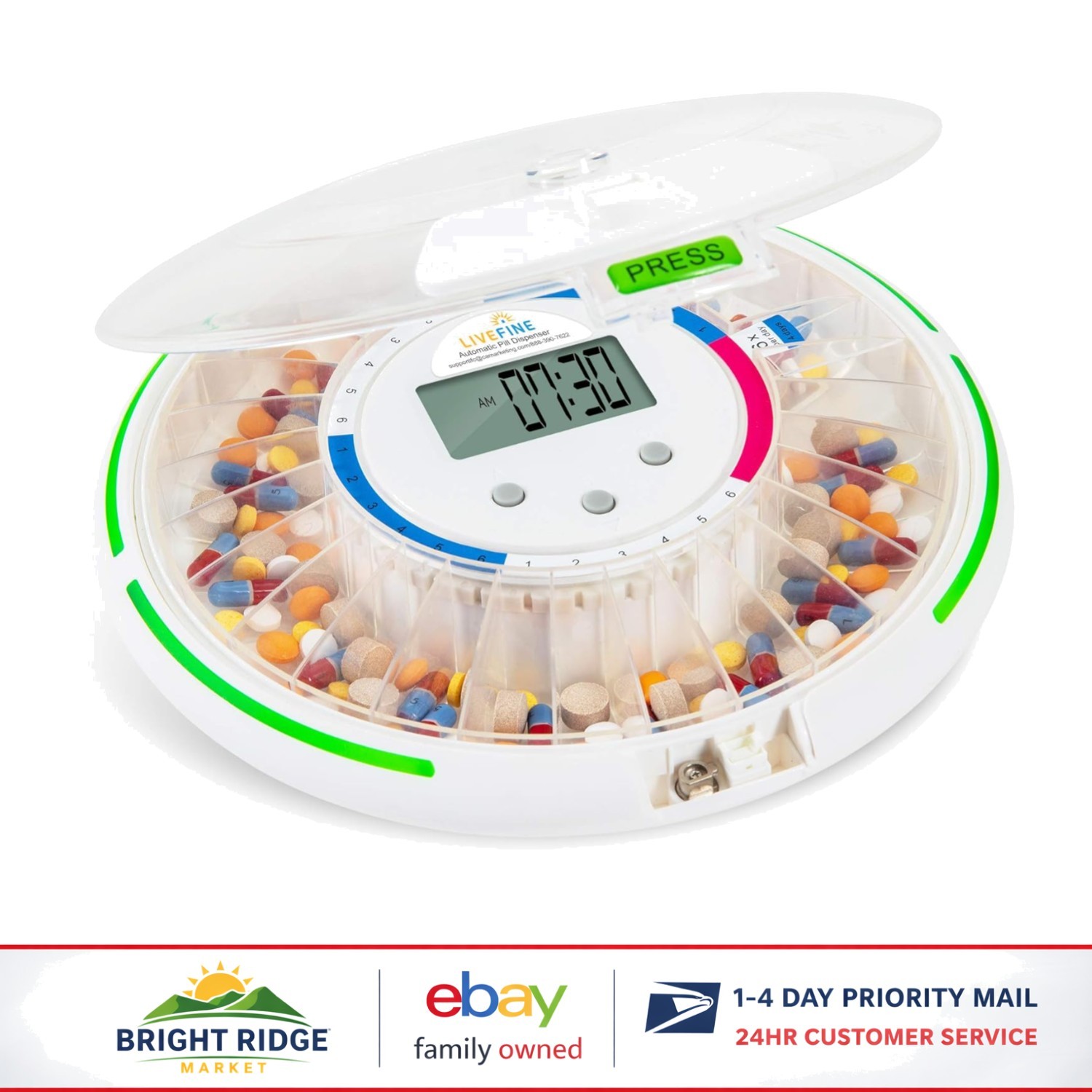 Electronic Pill Dispenser for 28 Days with Sound Alerts & Light Notifications