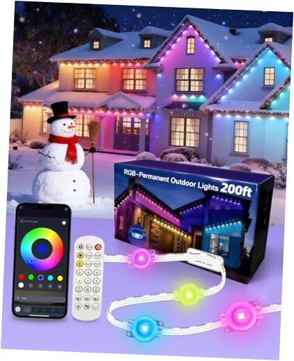 Permanent Outdoor Lights for House, RGB+IC Smart LED Eave Light IP67 200FT