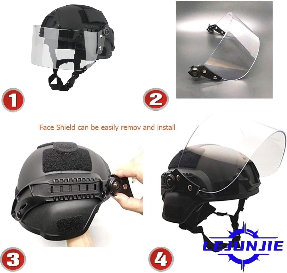Tactical MICH 2000 Fast Helmet with Clear Riot Visor Face Shield Sliding Gogg...